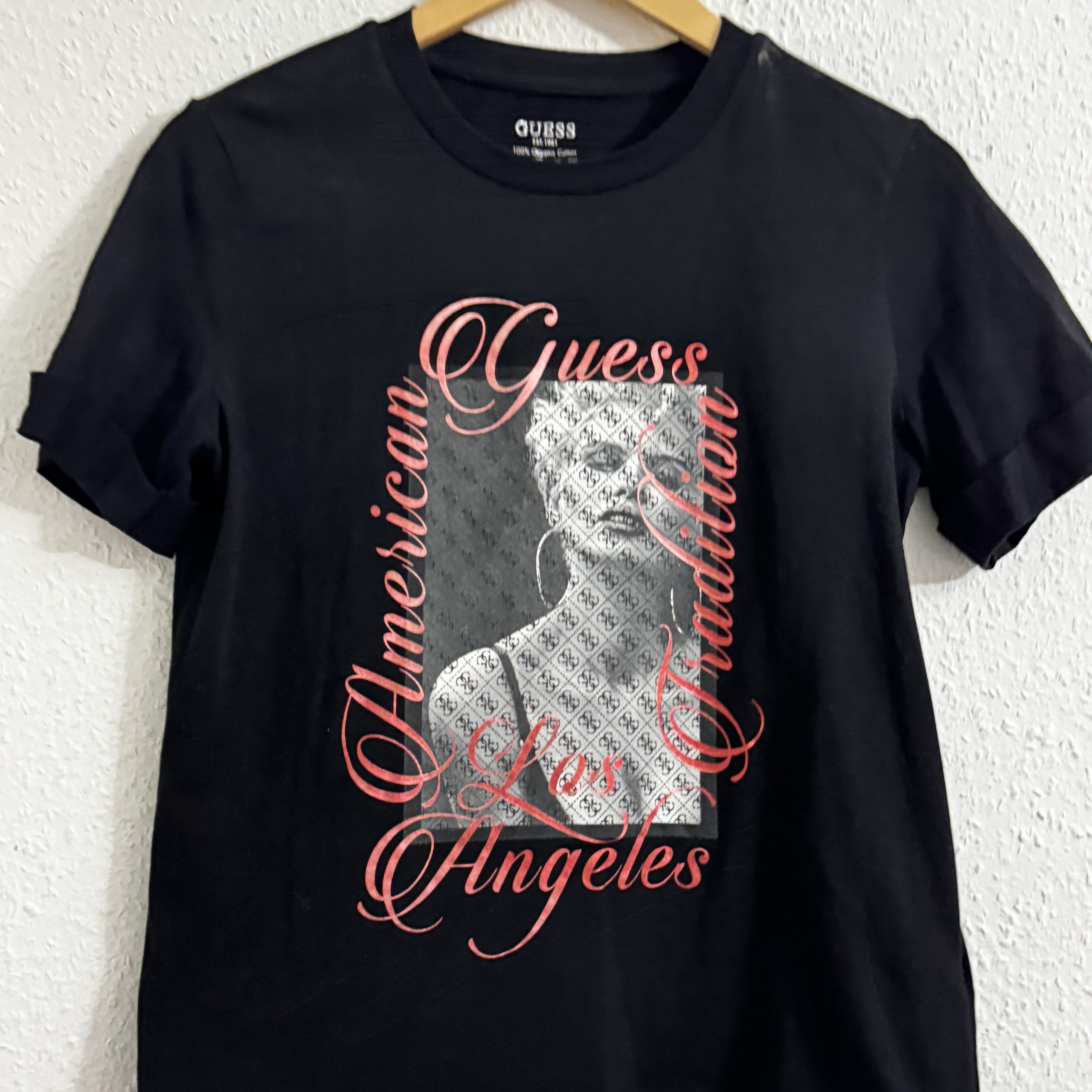 Guess Black Graphic T-Shirt Women M 100% Organic Cotton - 2208 image 2