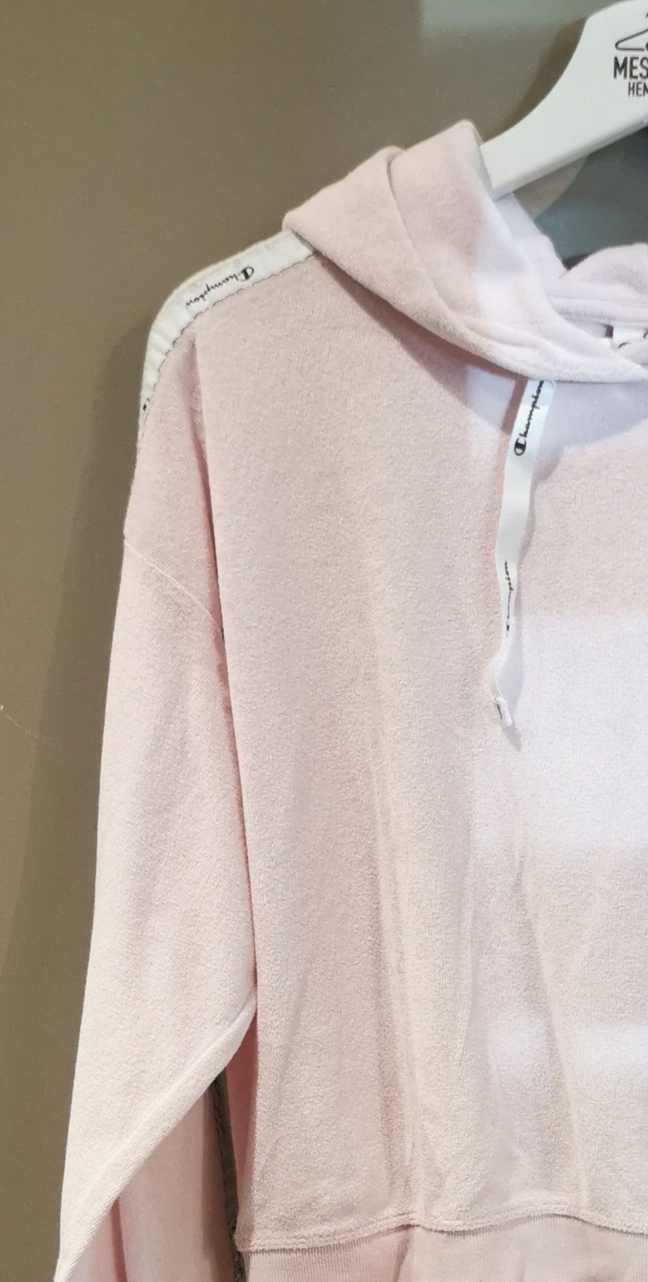 Champion Womens Velour Hoodie Jumper Large Pink Cotton Polyester