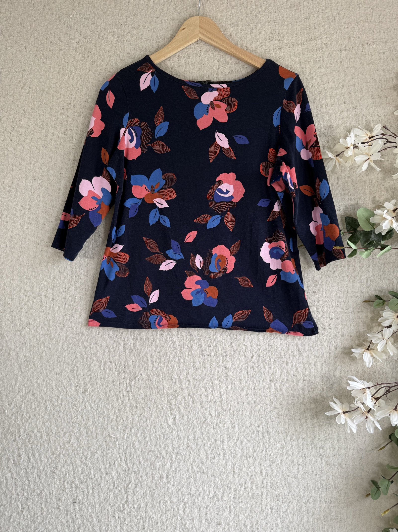 Dorothy Perkins Navy & Pink Floral Print Top Size 16 Casual Everyday Wear