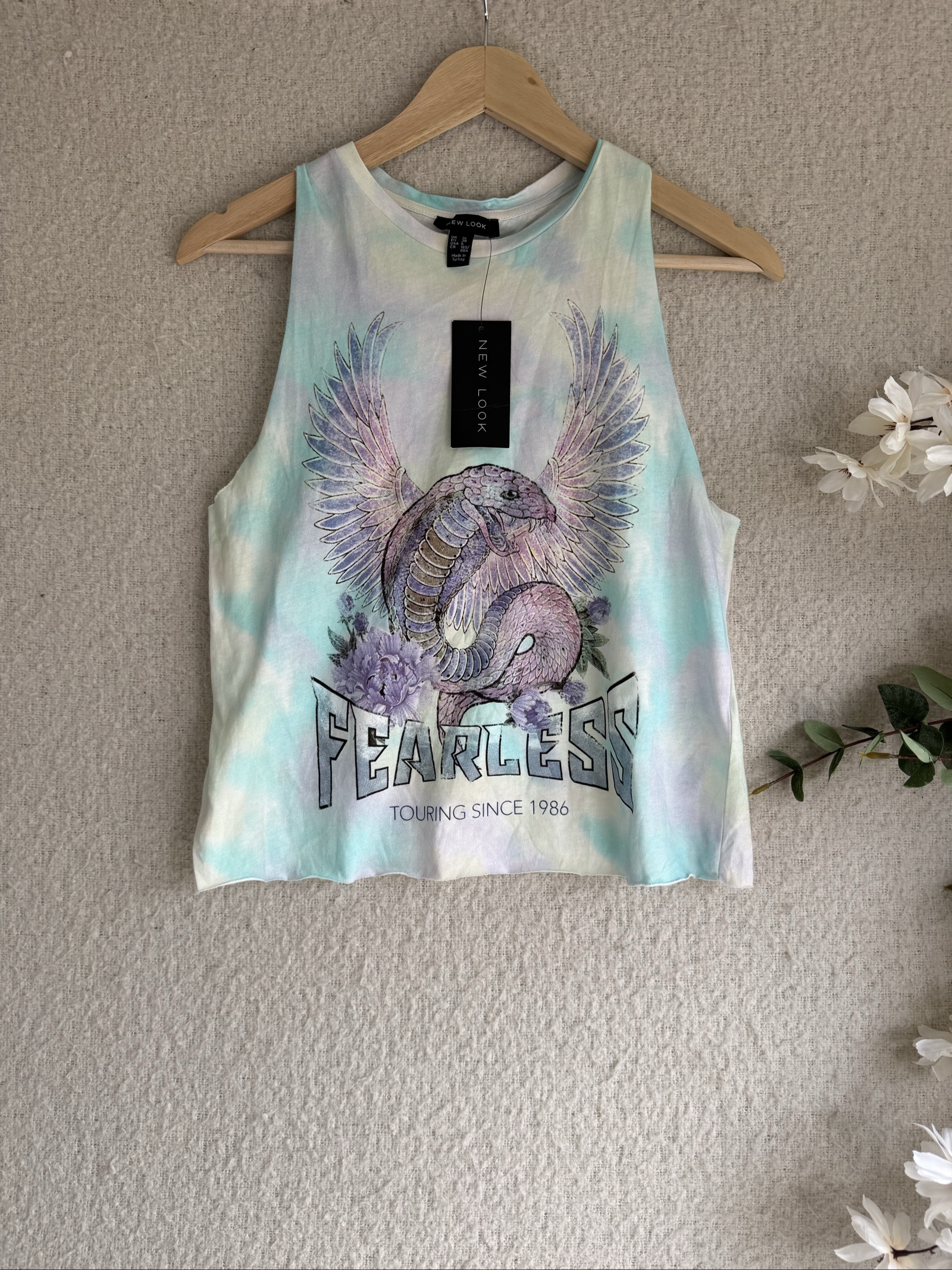 New Look Tie Dye Fearless Cropped Vest Tank Top Size 10 Casual Summer Style