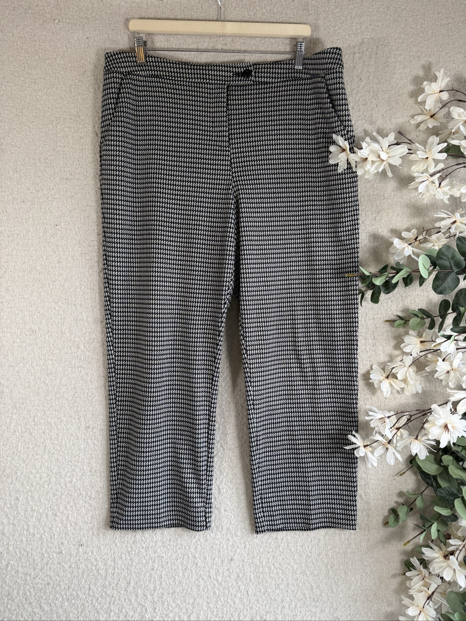 Tu Black & White Houndstooth Trousers Woman Size 18 Stylish Smart Workwear