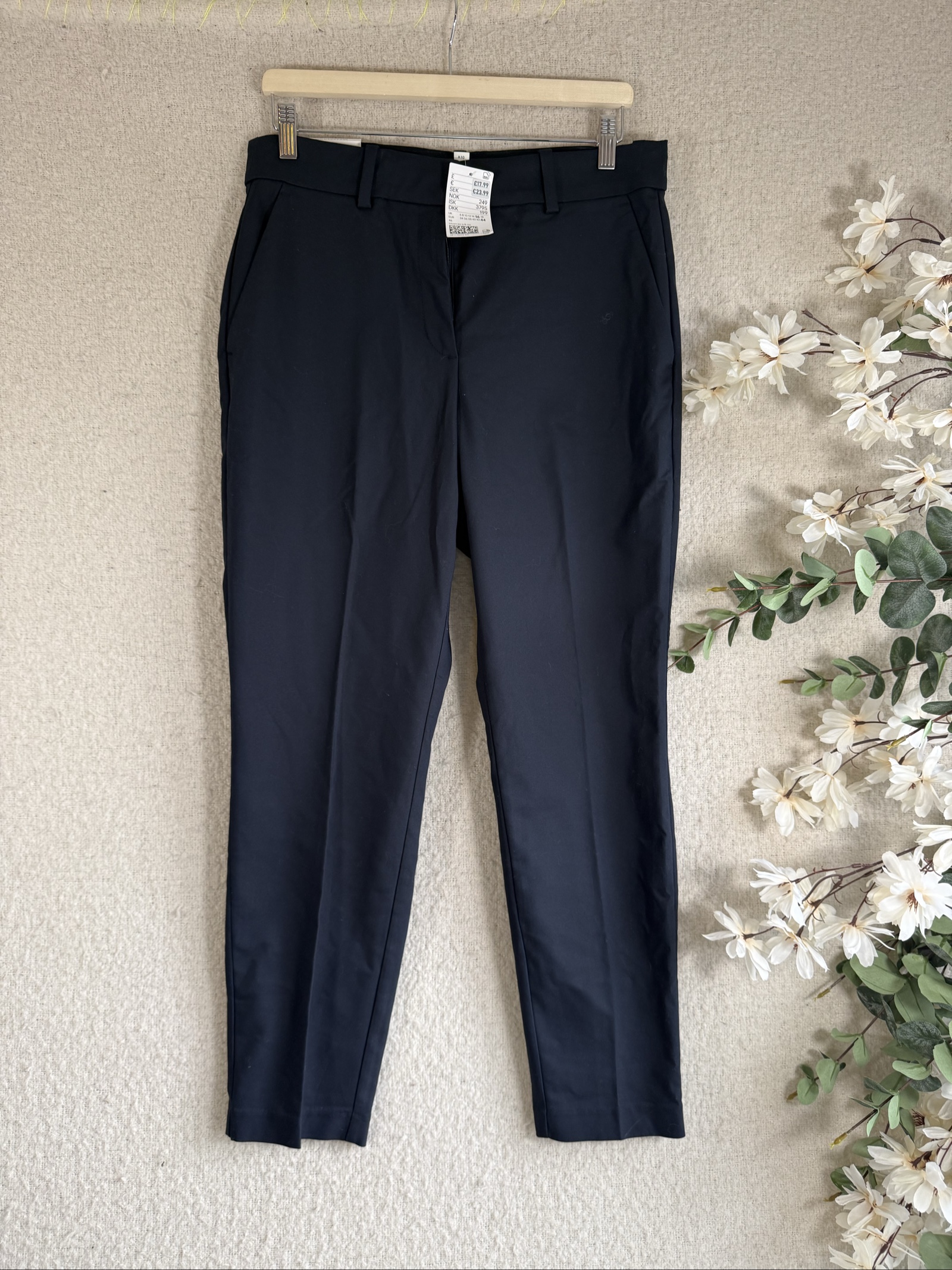 H&M Navy Blue Regular Waist Tailored Trousers Size 16 Elegant Smart Casual