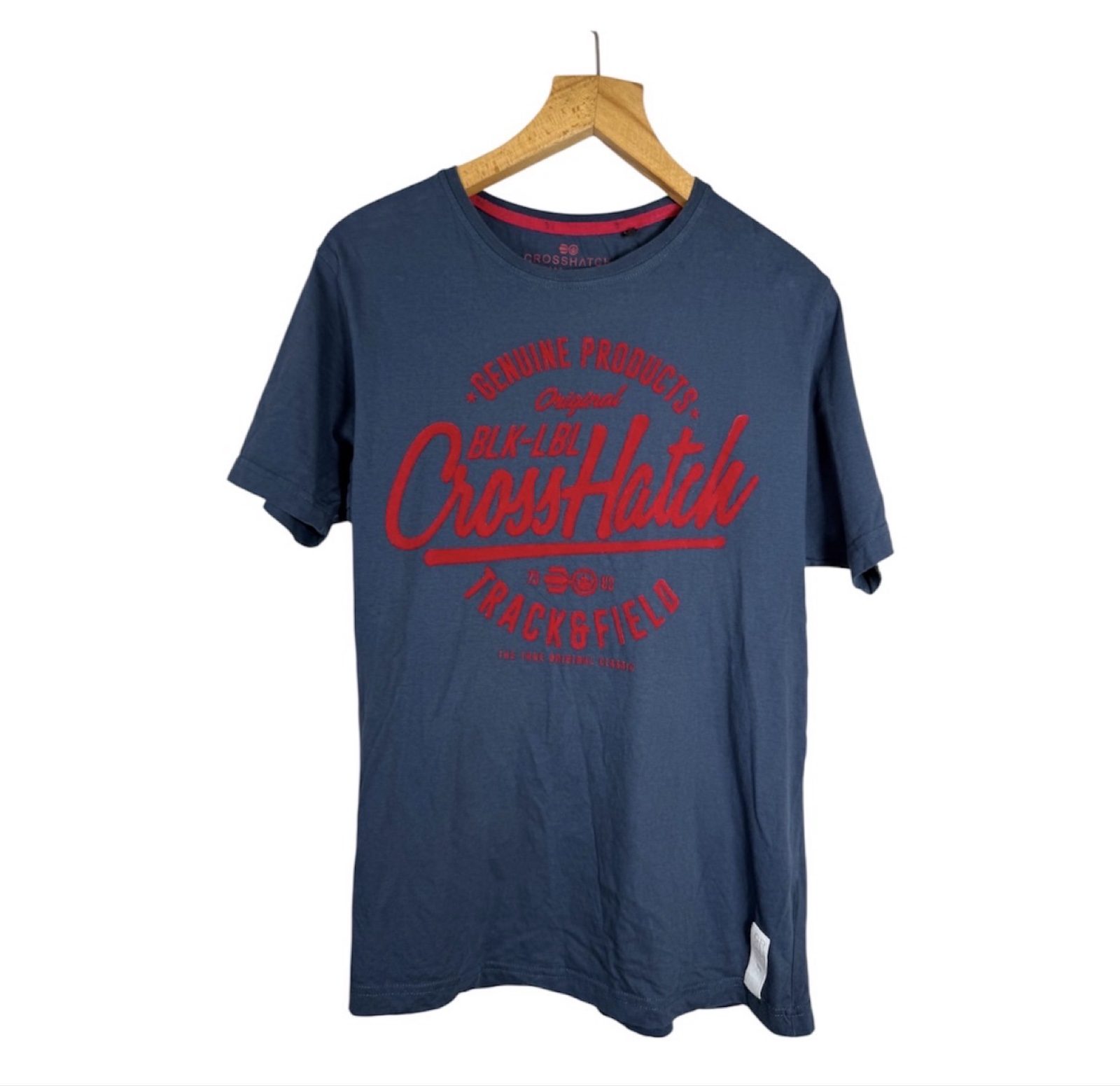 Crosshatch T-Shirt Size M Blue Red Logo Graphic Cotton Casual Menswear