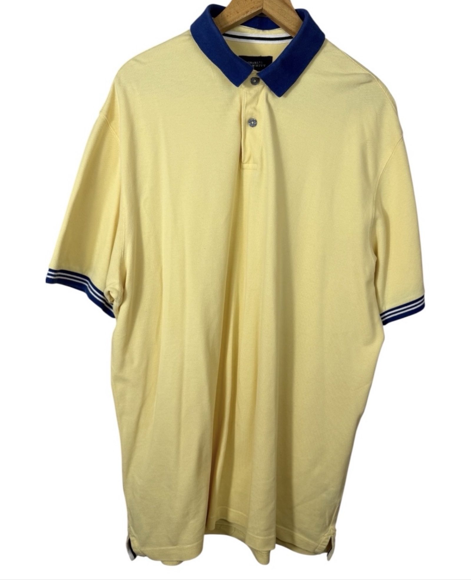 Charles Tyrwhitt Polo Shirt XXL Yellow Blue Collar Cotton Casual Classic Mens