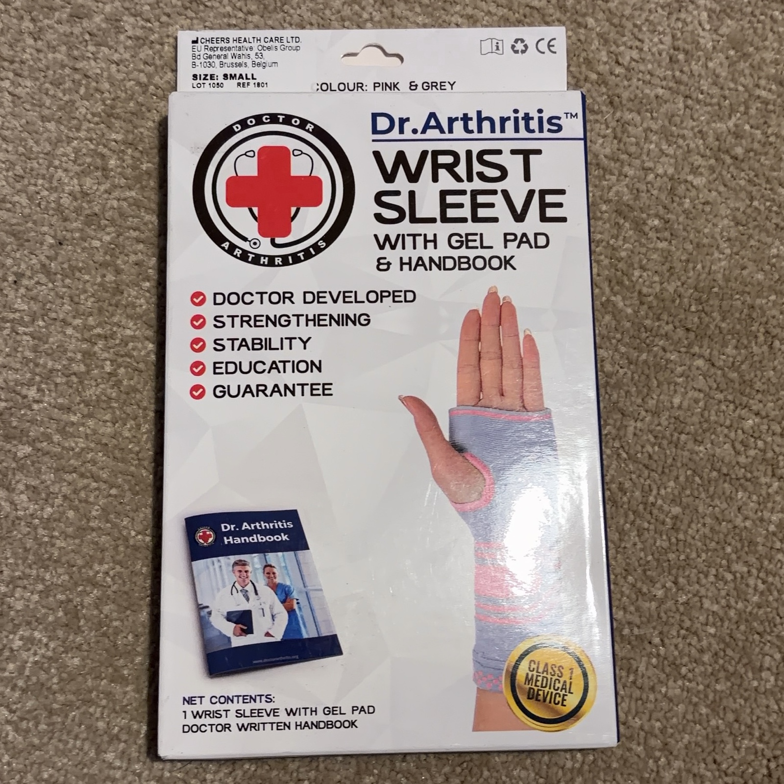 Dr.Arthritis Pink & Grey Wrist Sleeve Small with Gel Pad
