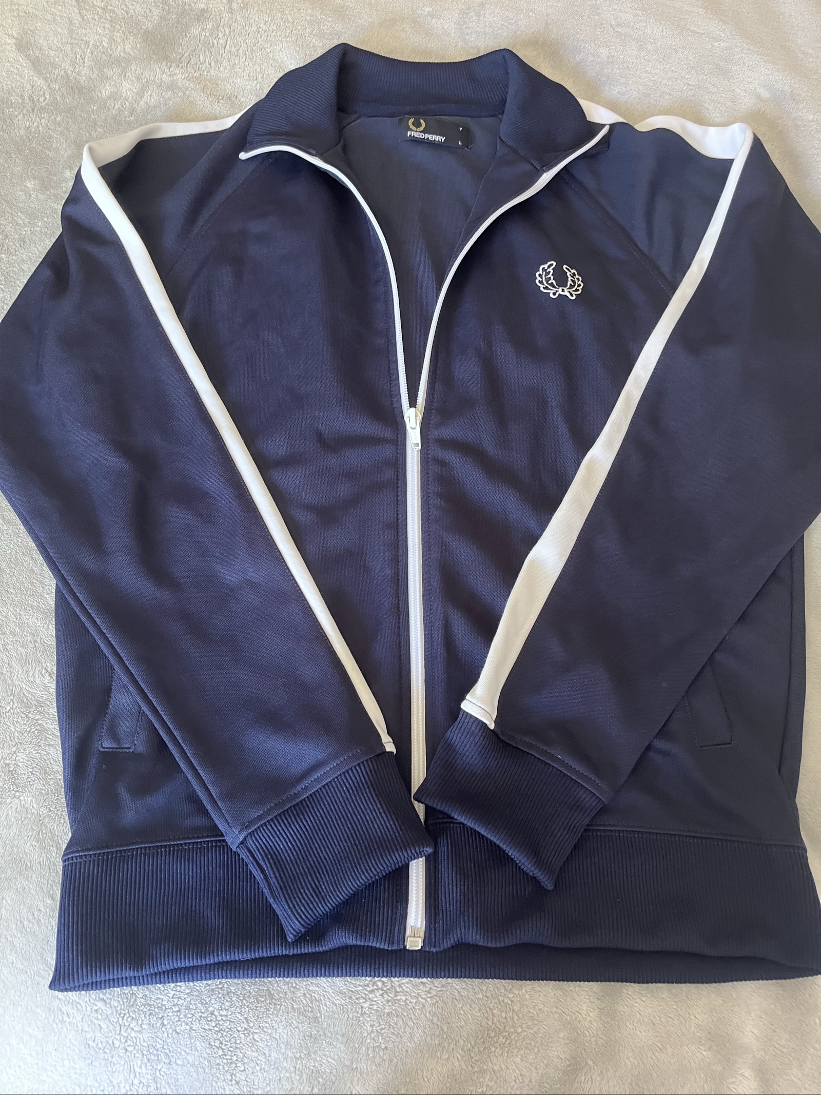 Fred Perry Navy & White Track Jacket kids Large Cotton Blend