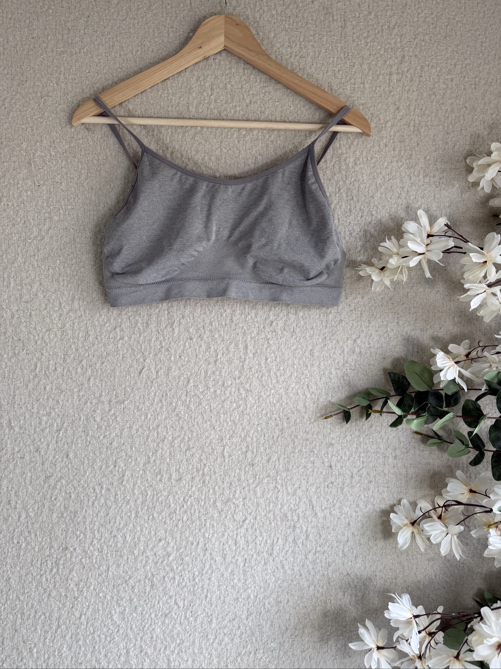 Primark Grey Strappy Crop Top Bralette Small Casual Soft Stretchy Summer