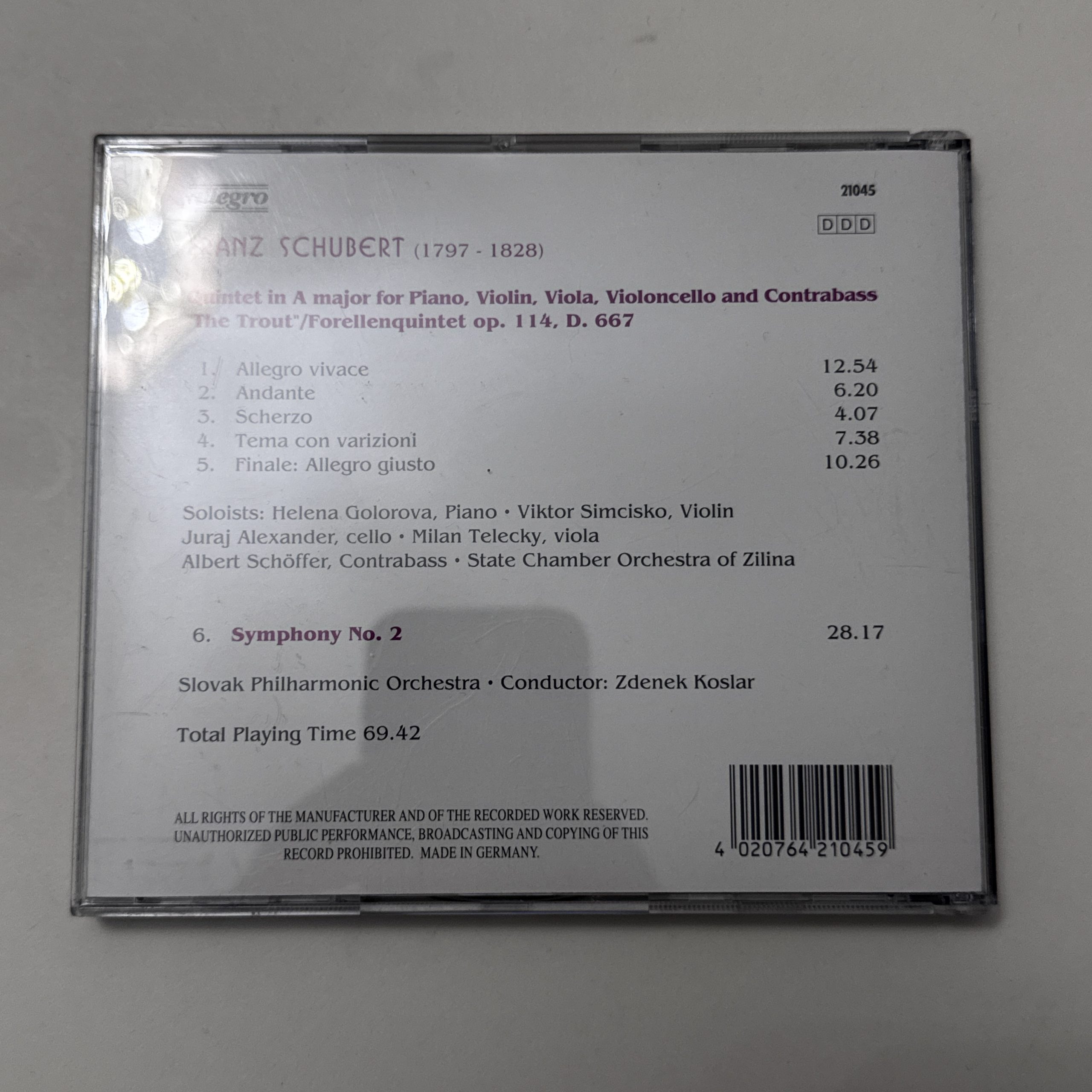 Schubert Quintet The Trout Forellenquintet Classical CD Media 72 image 2