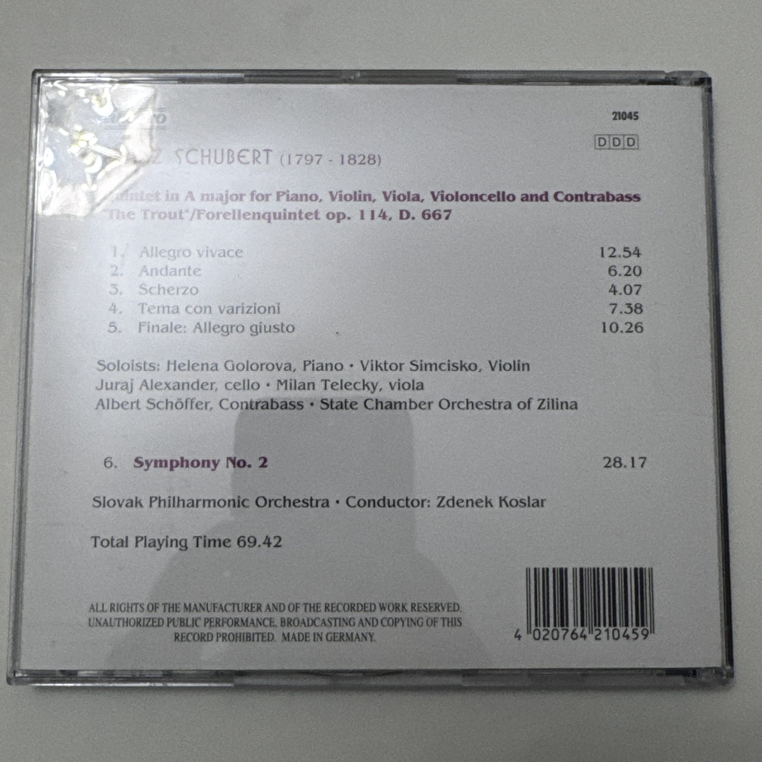 Schubert Quintet The Trout Forellenquintet Classical CD Media 72 image 3