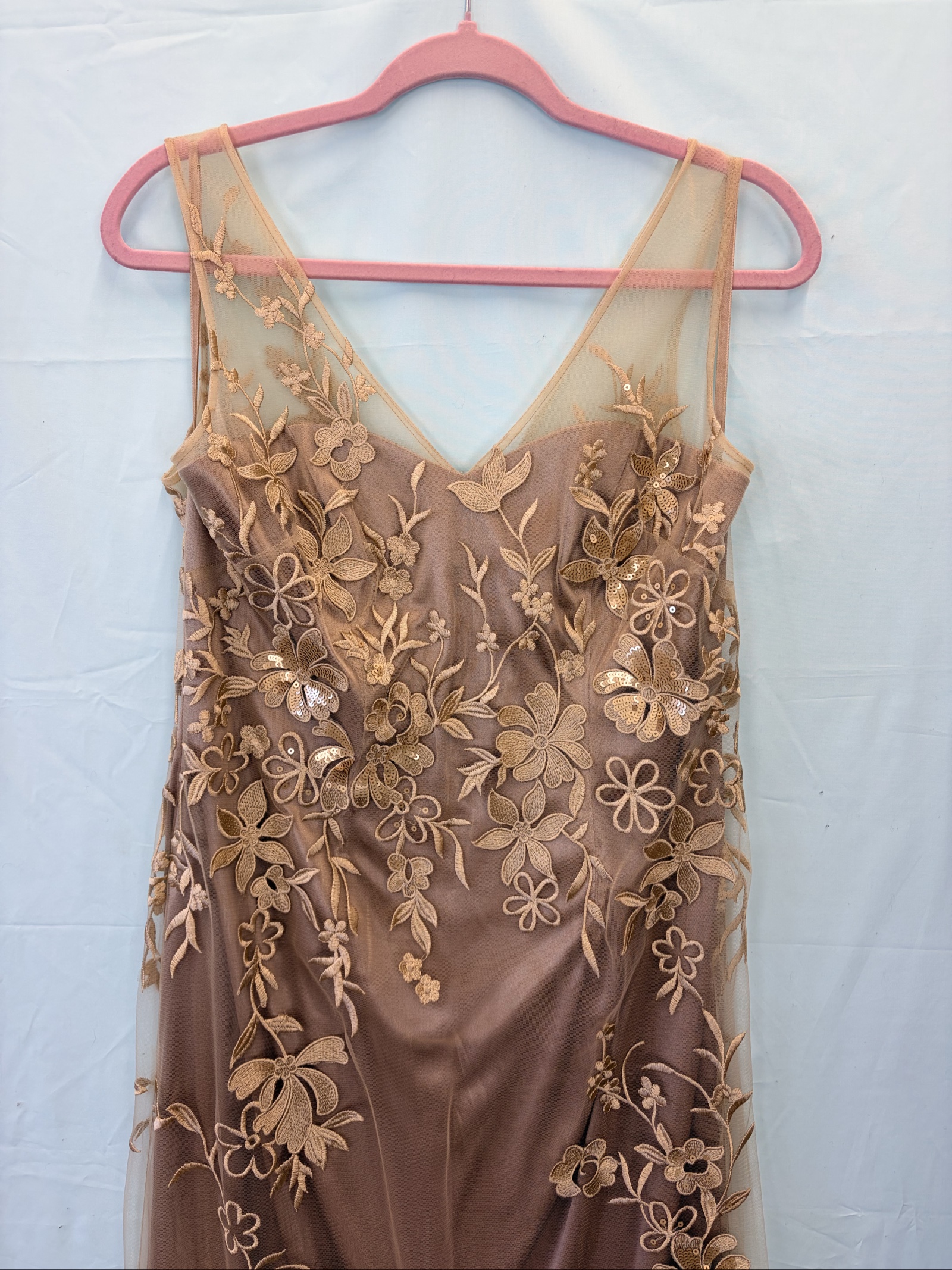 Ariella London gold beaded lace long dress in size UK 14. image 2