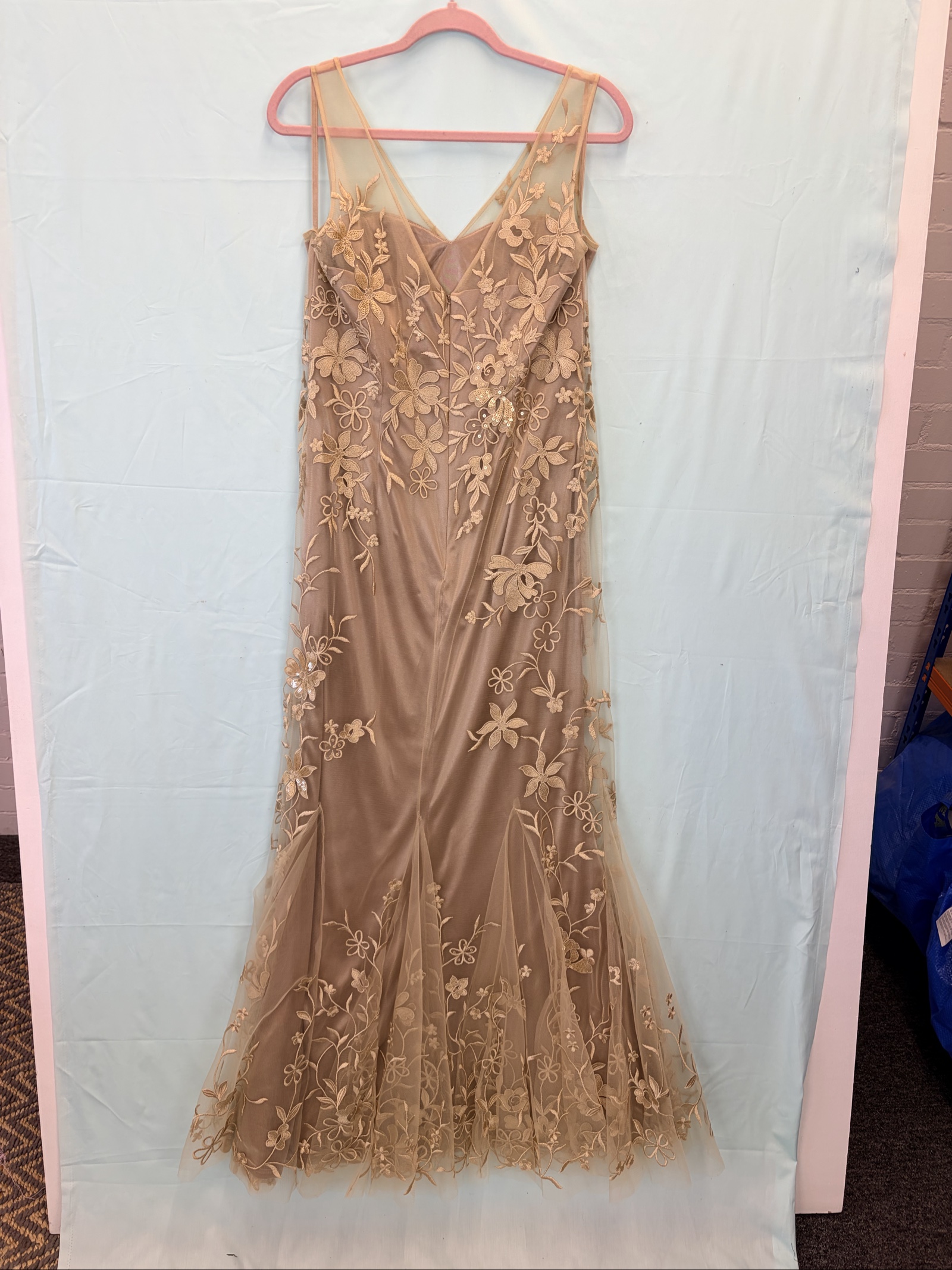 Ariella London gold beaded lace long dress in size UK 14. image 4