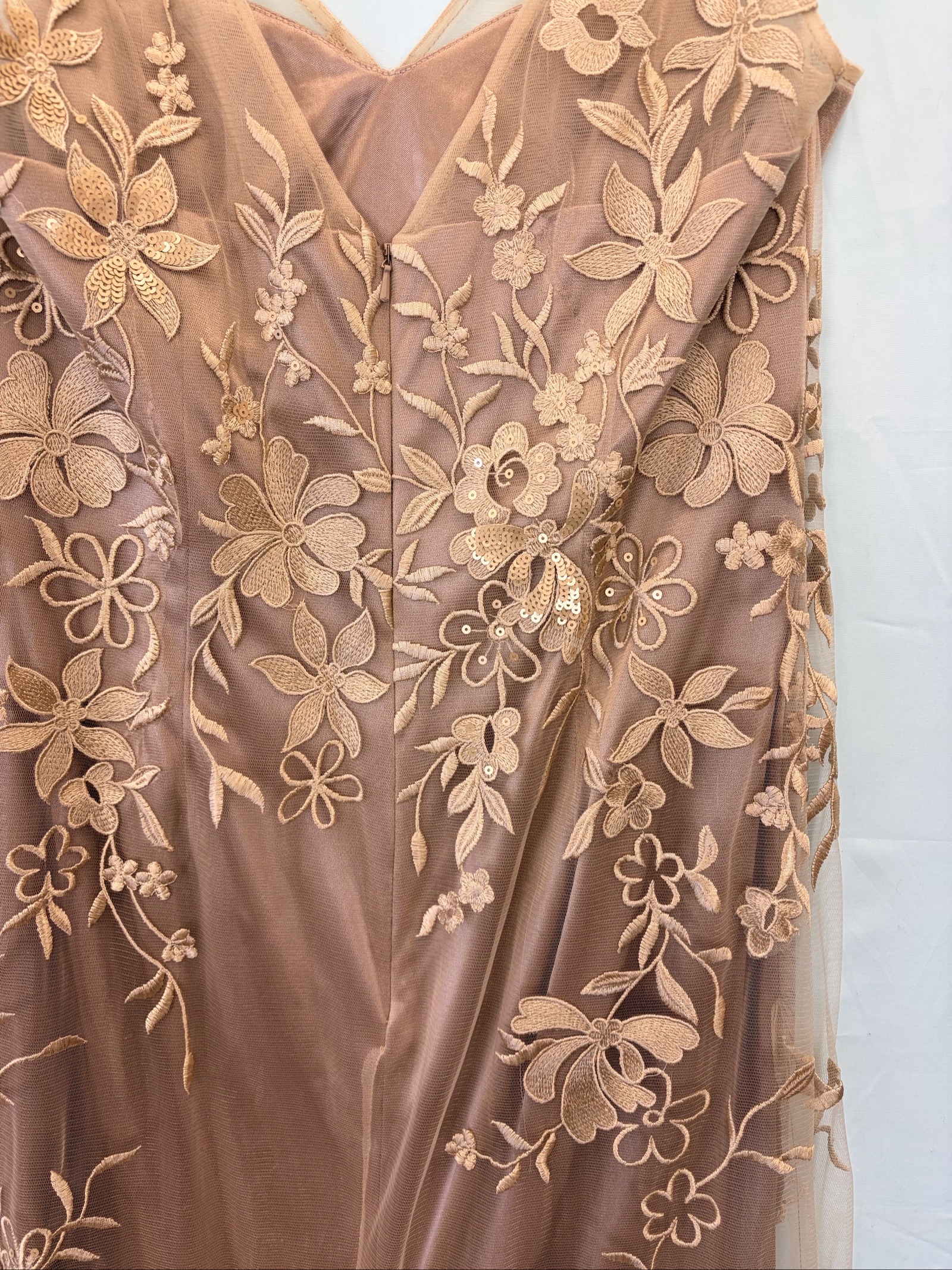 Ariella London gold beaded lace long dress in size UK 14. image 5