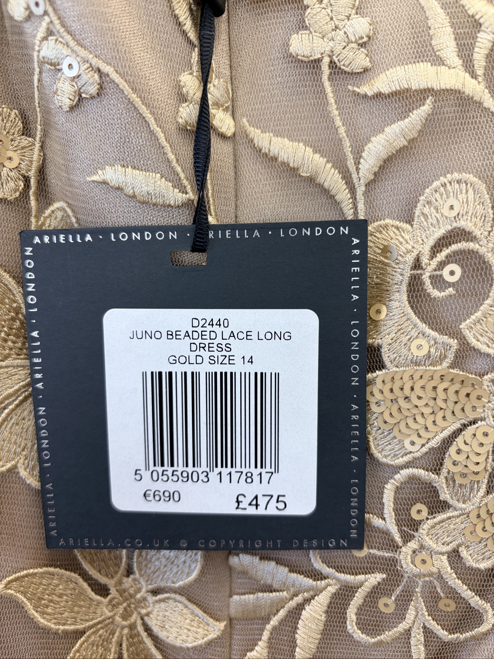 Ariella London gold beaded lace long dress in size UK 14. image 7