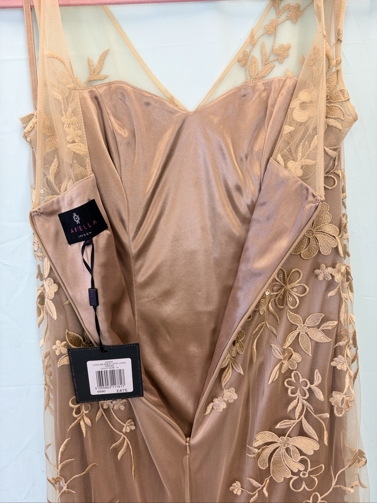 Ariella London gold beaded lace long dress in size UK 14. image 8
