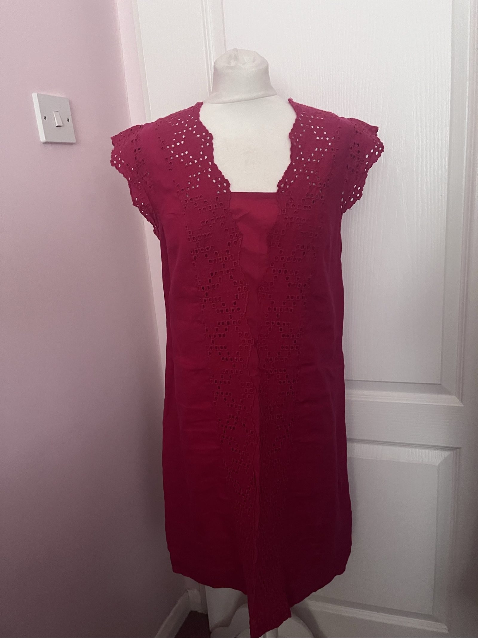 White Stuff Pink Eyelet Lace Shift Dress 12