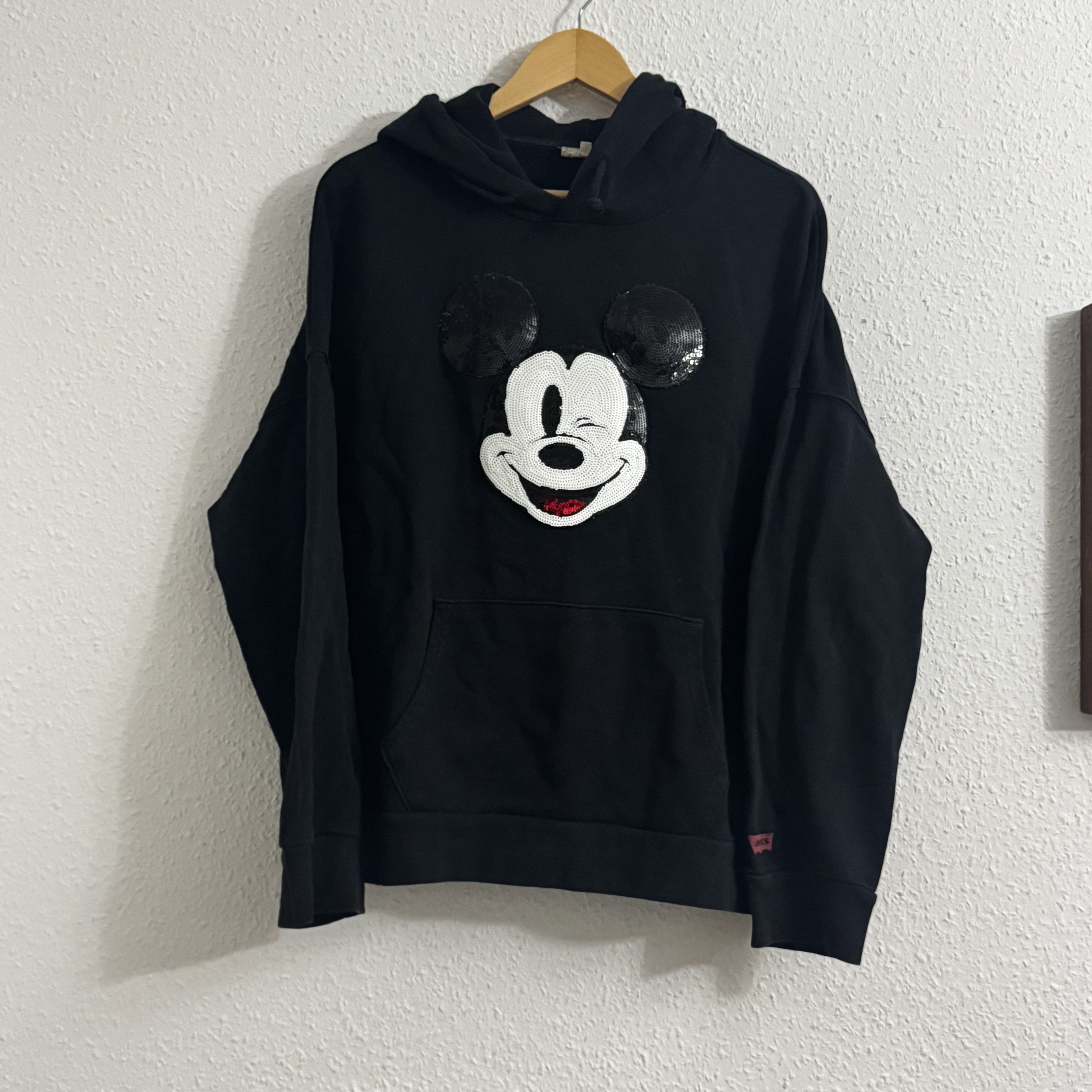 Levi's Black Mickey Mouse Sequin Hoodie Large 2236