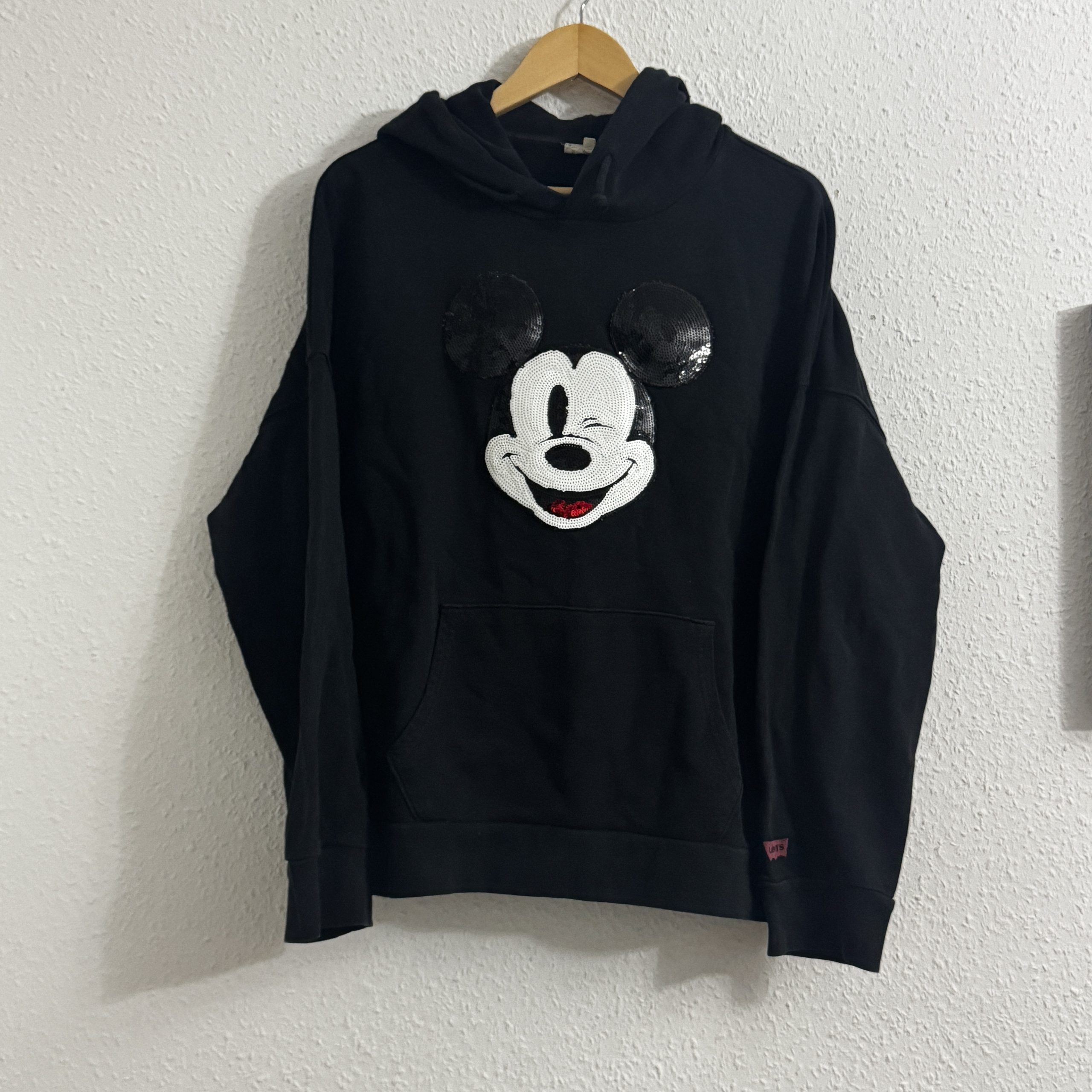 Levi's Black Mickey Mouse Sequin Hoodie Large 2236 image 2
