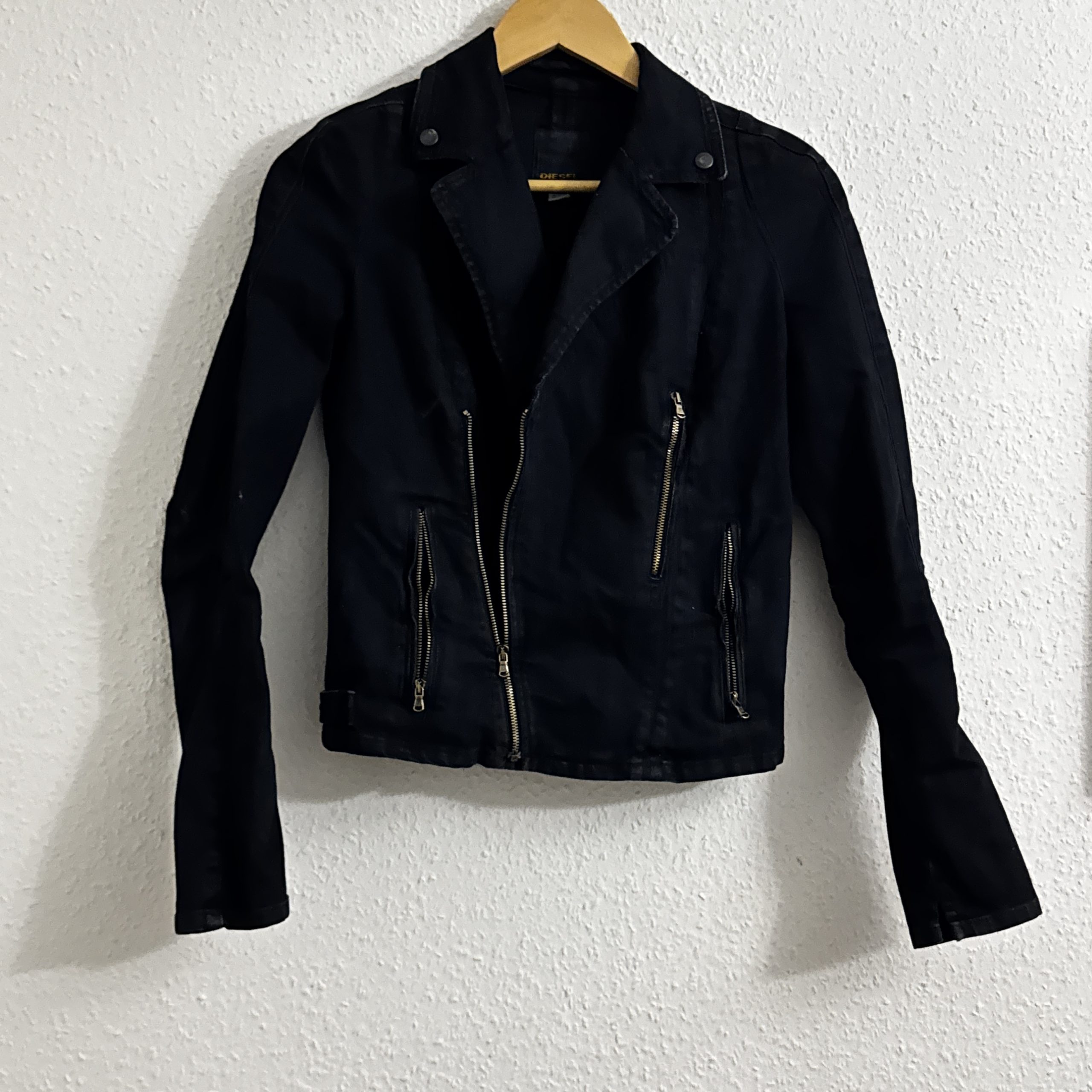 Diesel Black Cotton Biker Jacket XS Zip Pockets 2240 image 2
