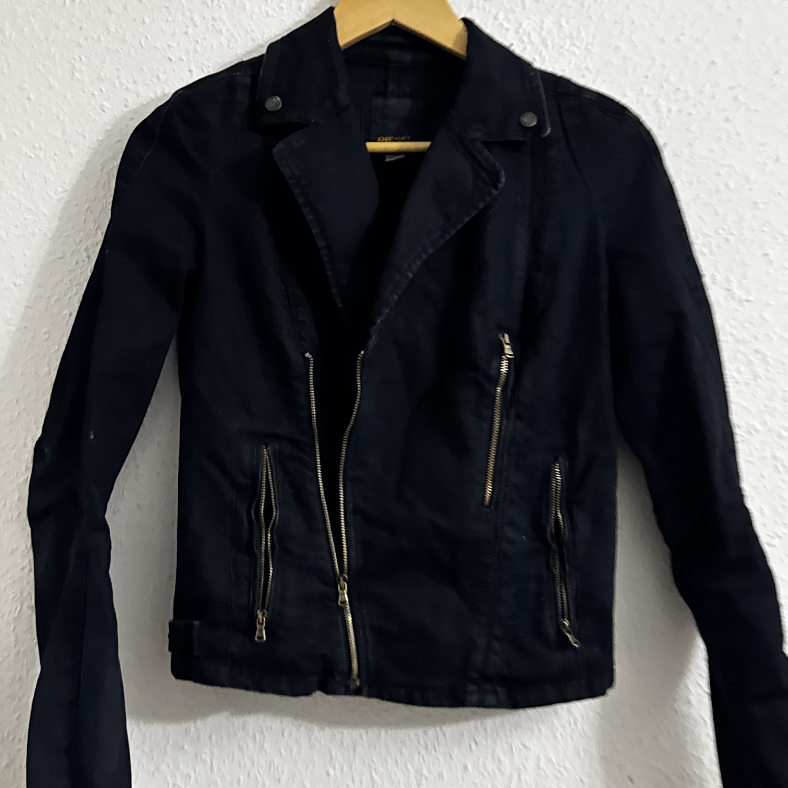 Diesel Black Cotton Biker Jacket XS Zip Pockets 2240 image 3
