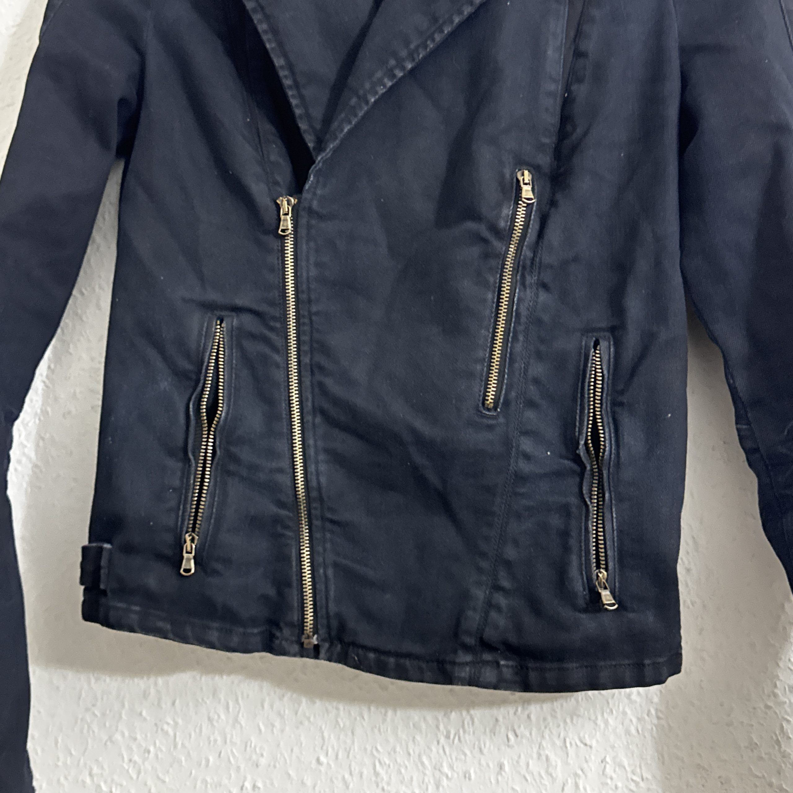 Diesel Black Cotton Biker Jacket XS Zip Pockets 2240 image 6