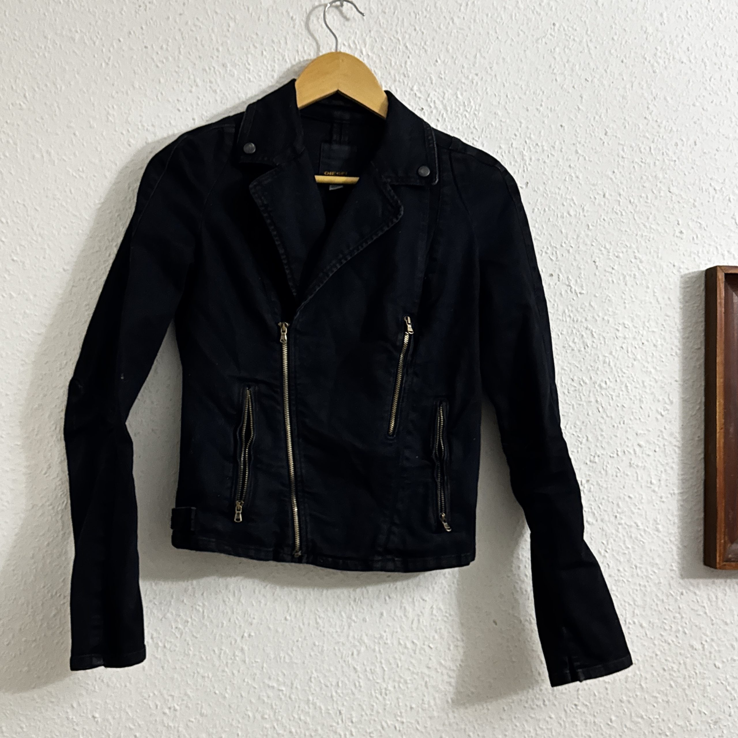 Diesel Black Cotton Biker Jacket XS Zip Pockets 2240 image 7