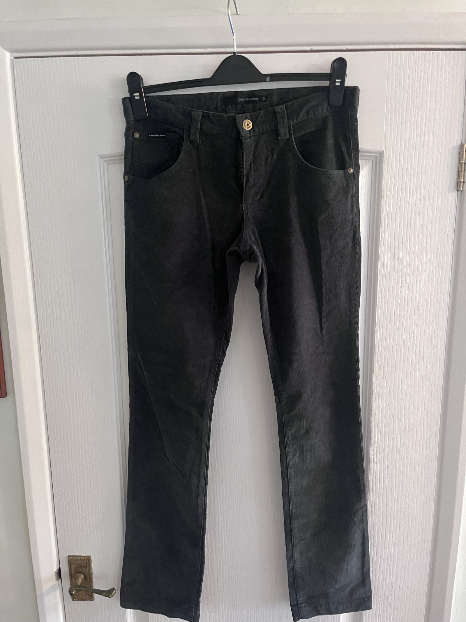 Calvin Klein Black Corduroy Trousers UK 14 Slim Fit