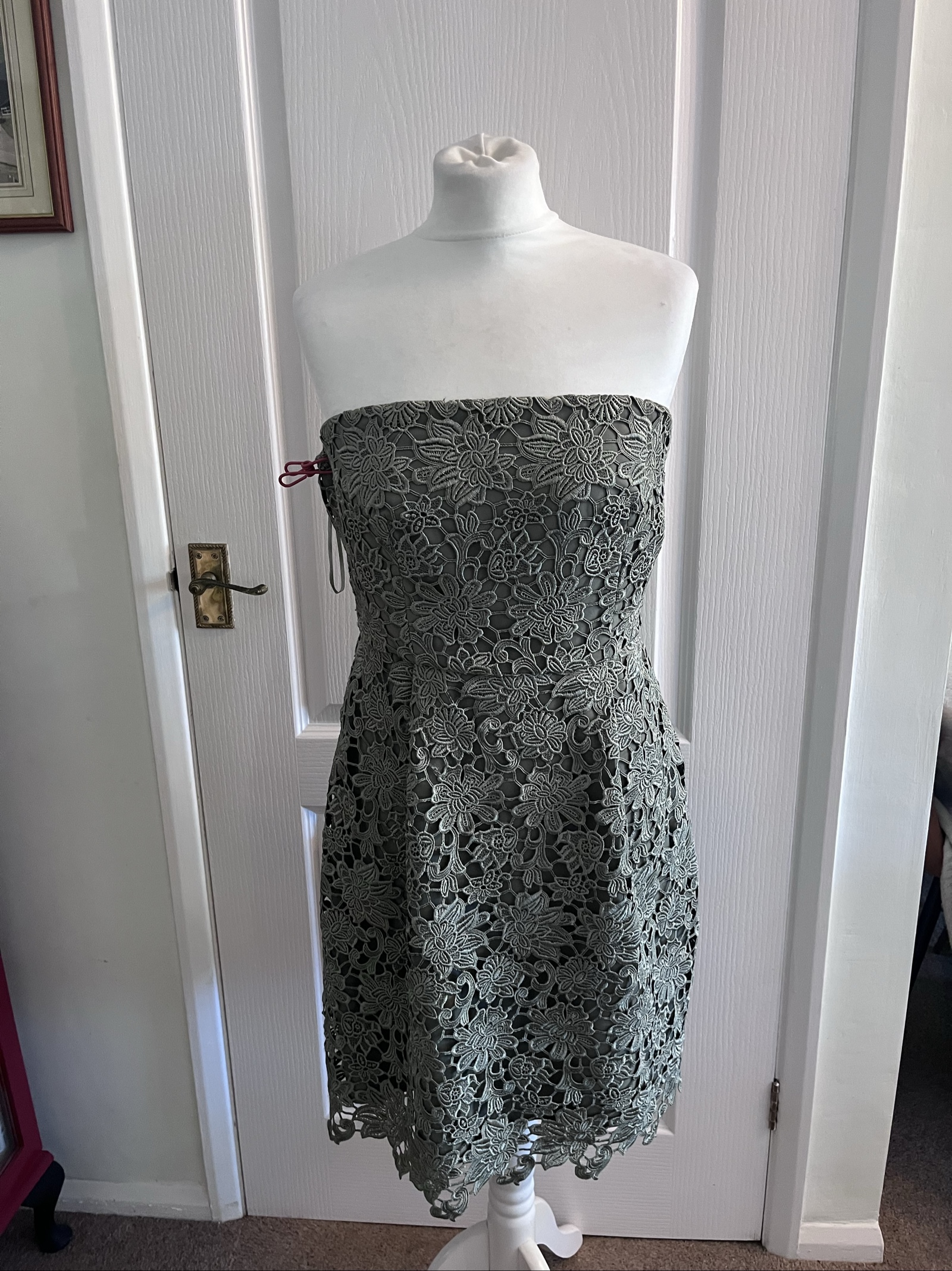 Reiss Sage Green Lace Strapless Dress UK 12