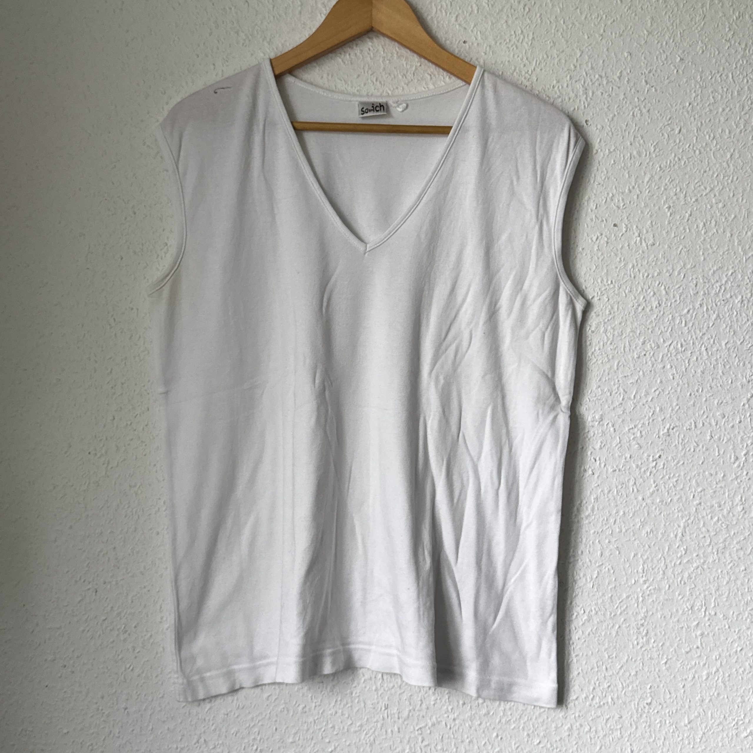 Somich White V-Neck Sleeveless Top M Cotton Blend 2257