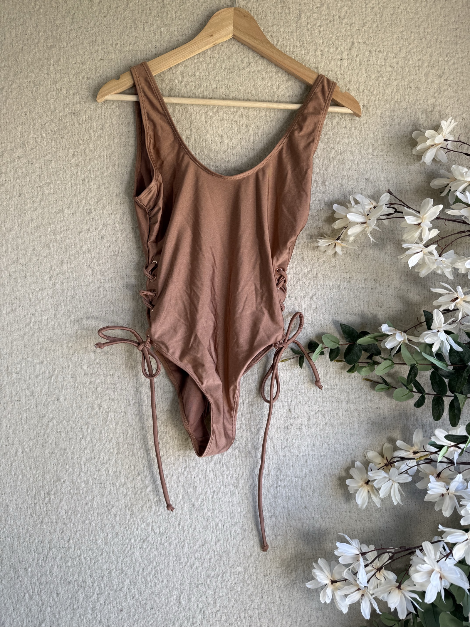 Atmosphere Brown Lace-Up Side Tie Swimsuit Size 8 UK Stylish Swimwear
