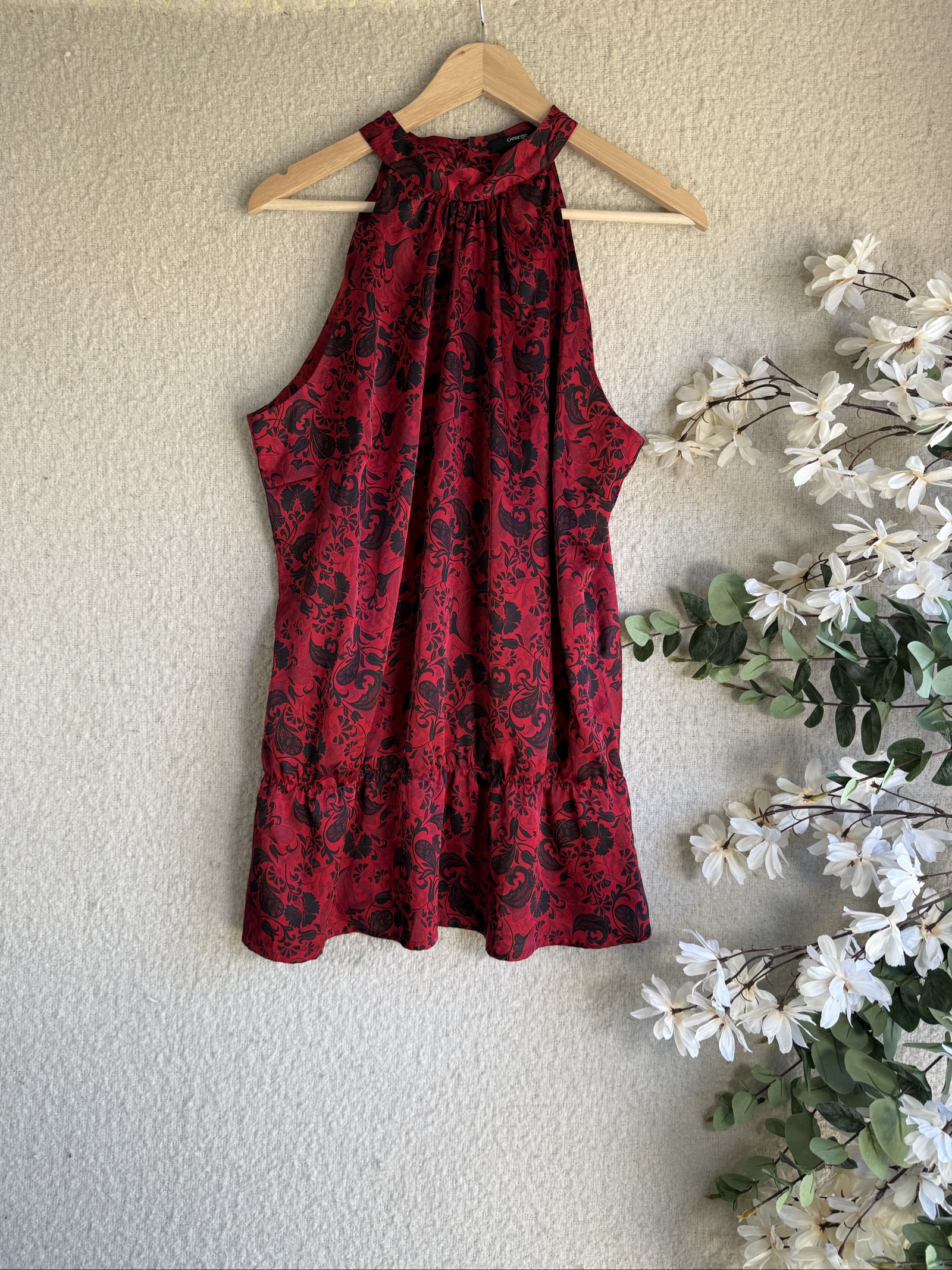 George Red & Black Floral Print Sleeveless Halter Top Size 16 Stylish Summer