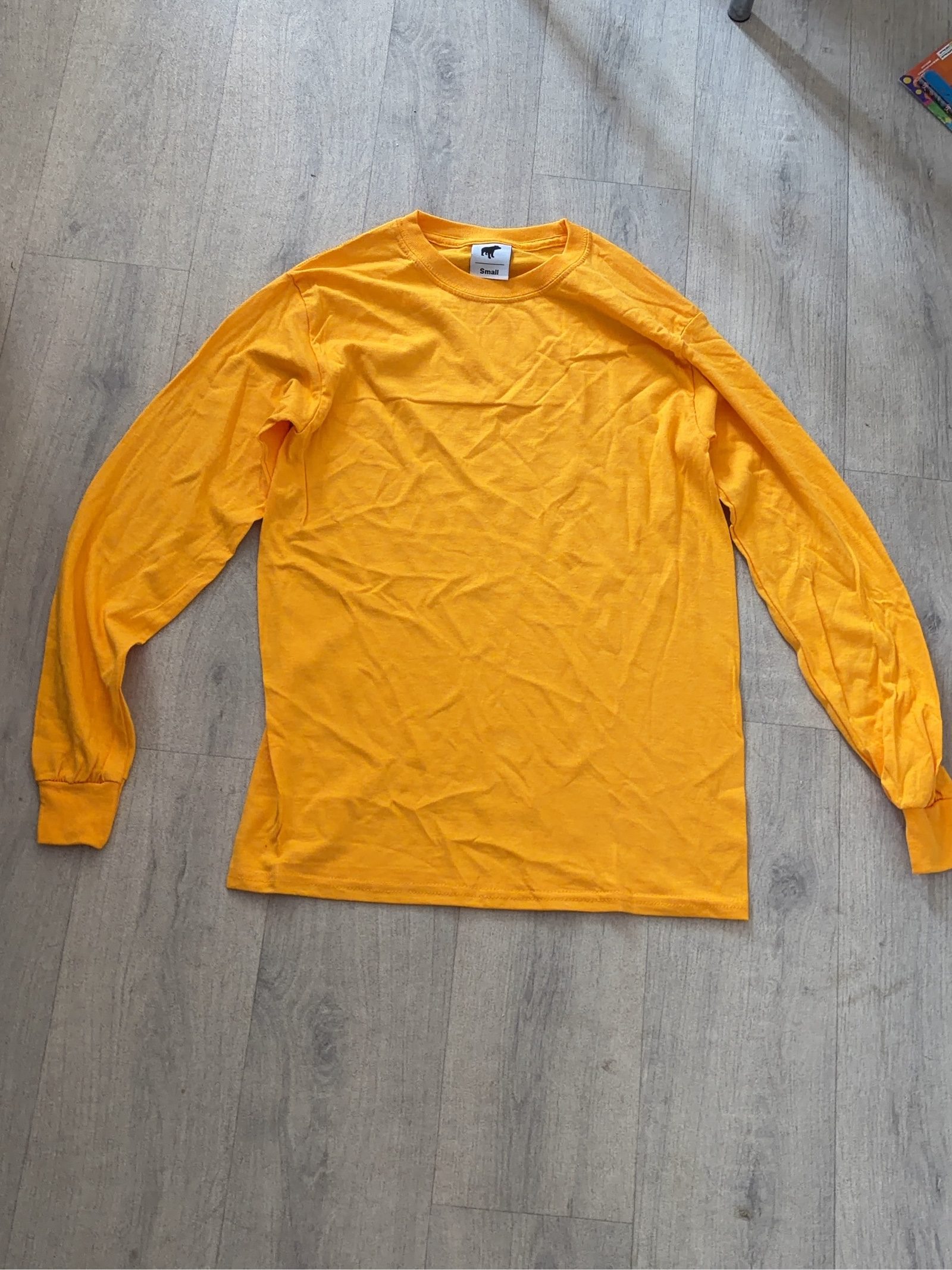 Yellow Small Long Sleeve Casual Top Cotton