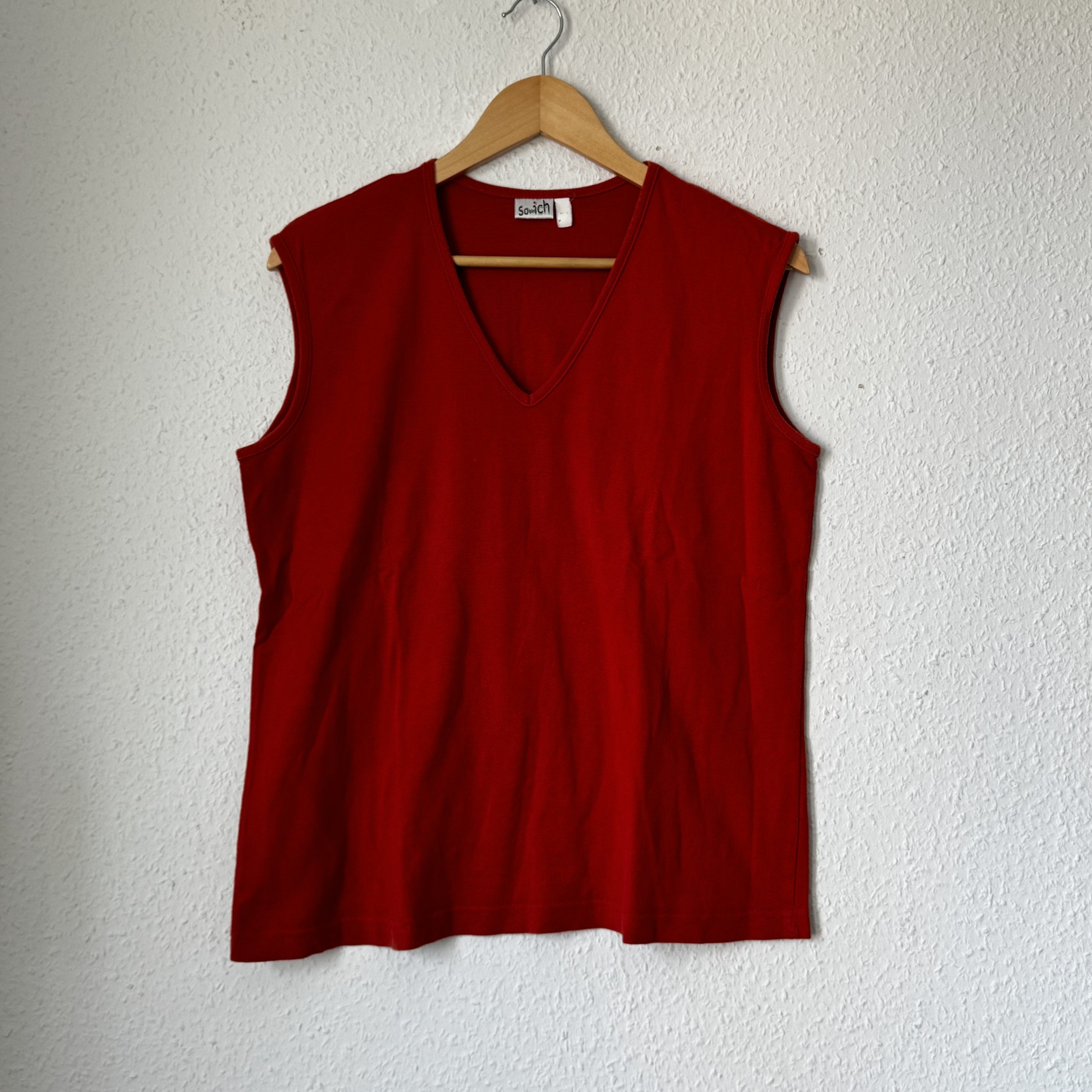 Soich Red Sleeveless V Neck Top Large Cotton 2261