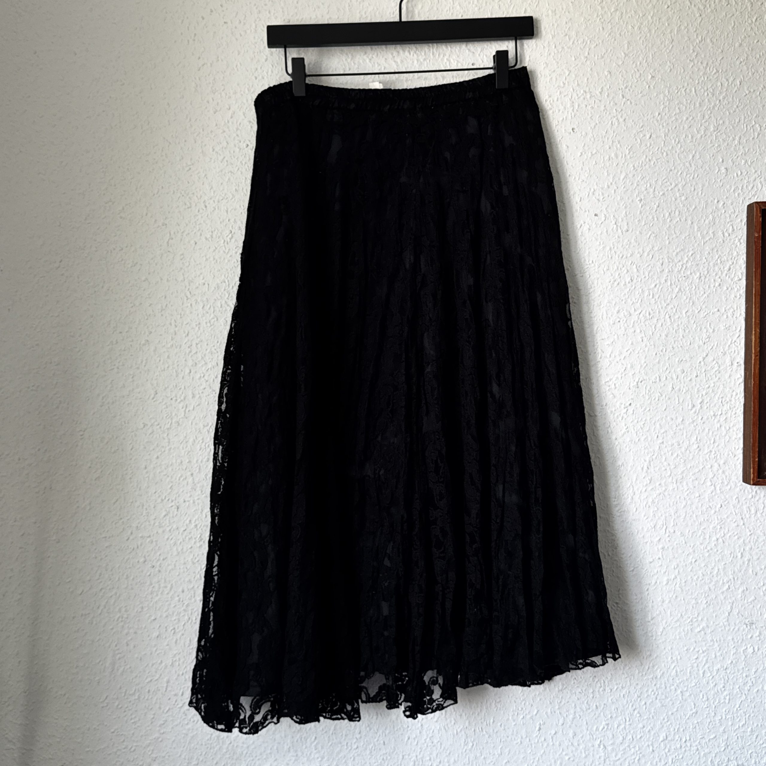 Unbranded Black Lace Midi Skirt M Sheer Floral Overlay 2265