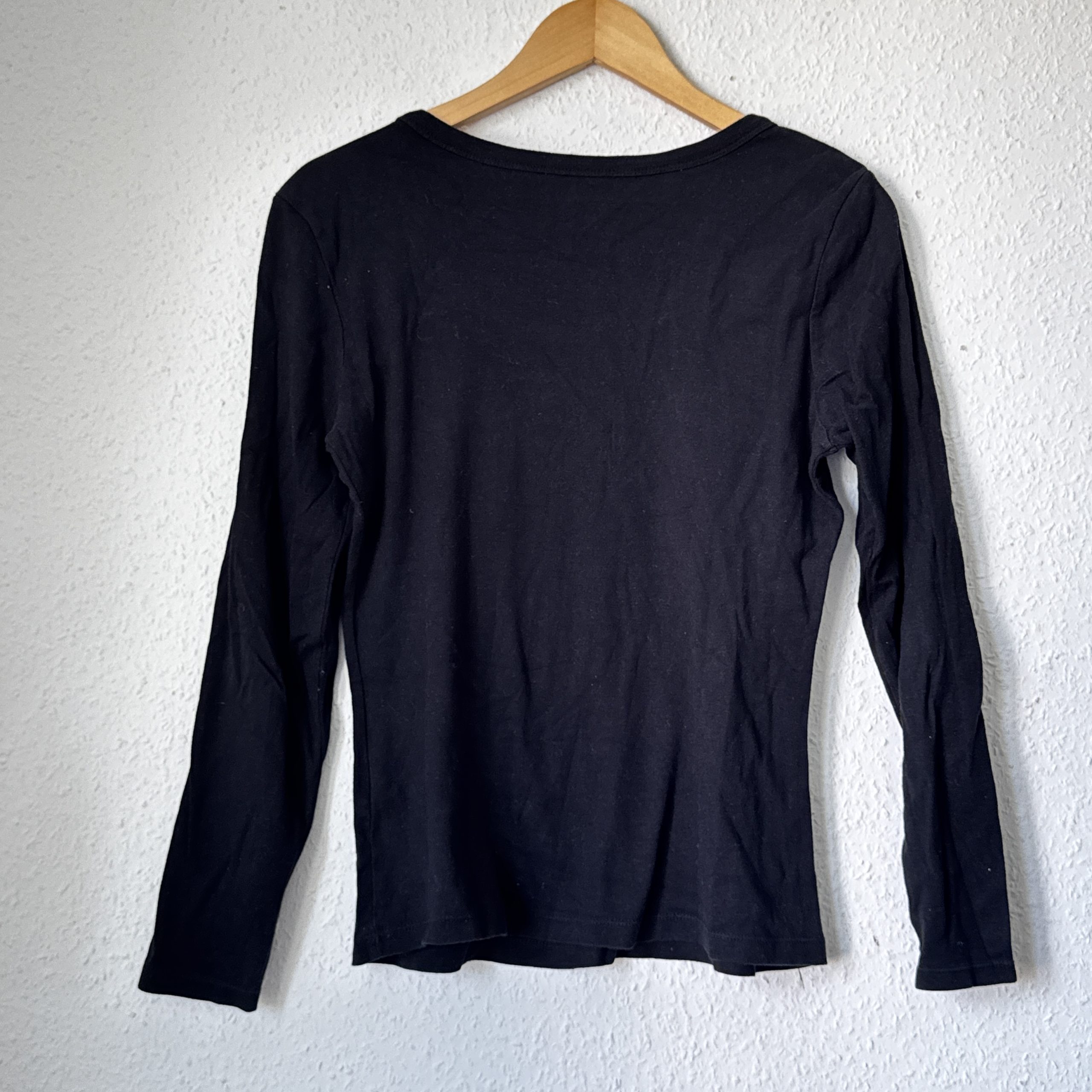 FLG Black Long Sleeve Scoop Neck Top Medium Cotton 2271 image 7
