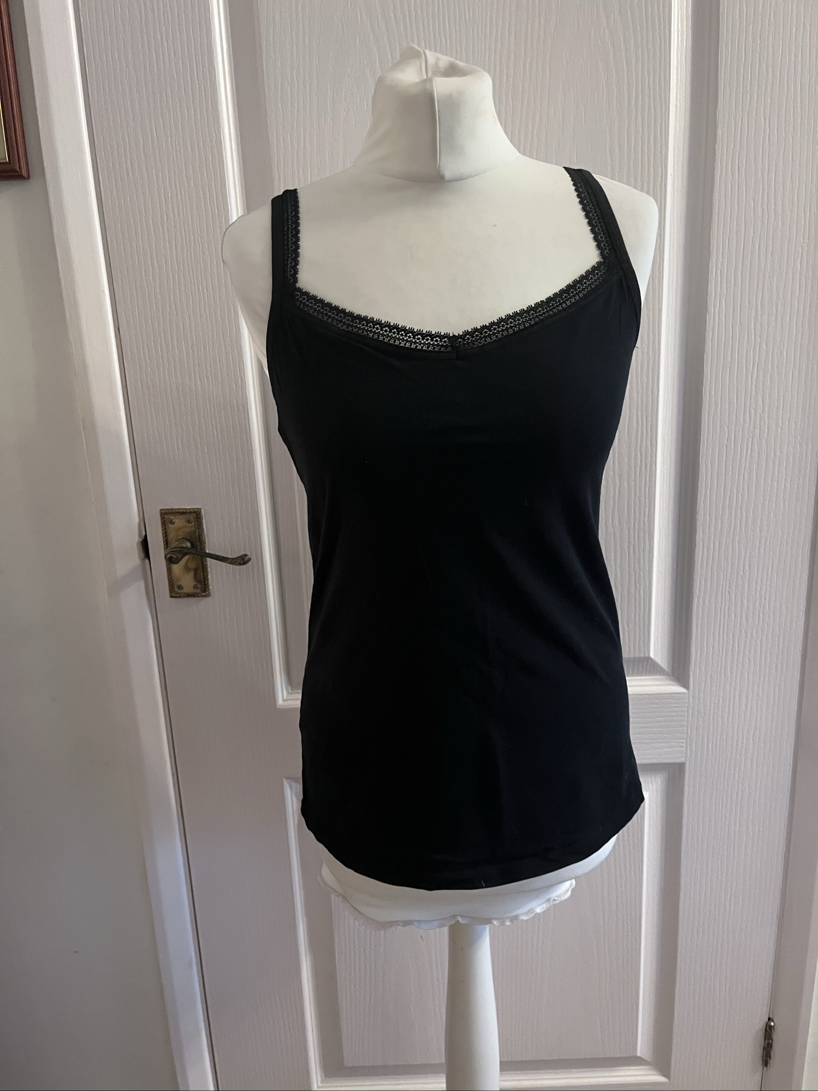 M&S Black Lace Trim Camisole Top Medium Adjustable Straps