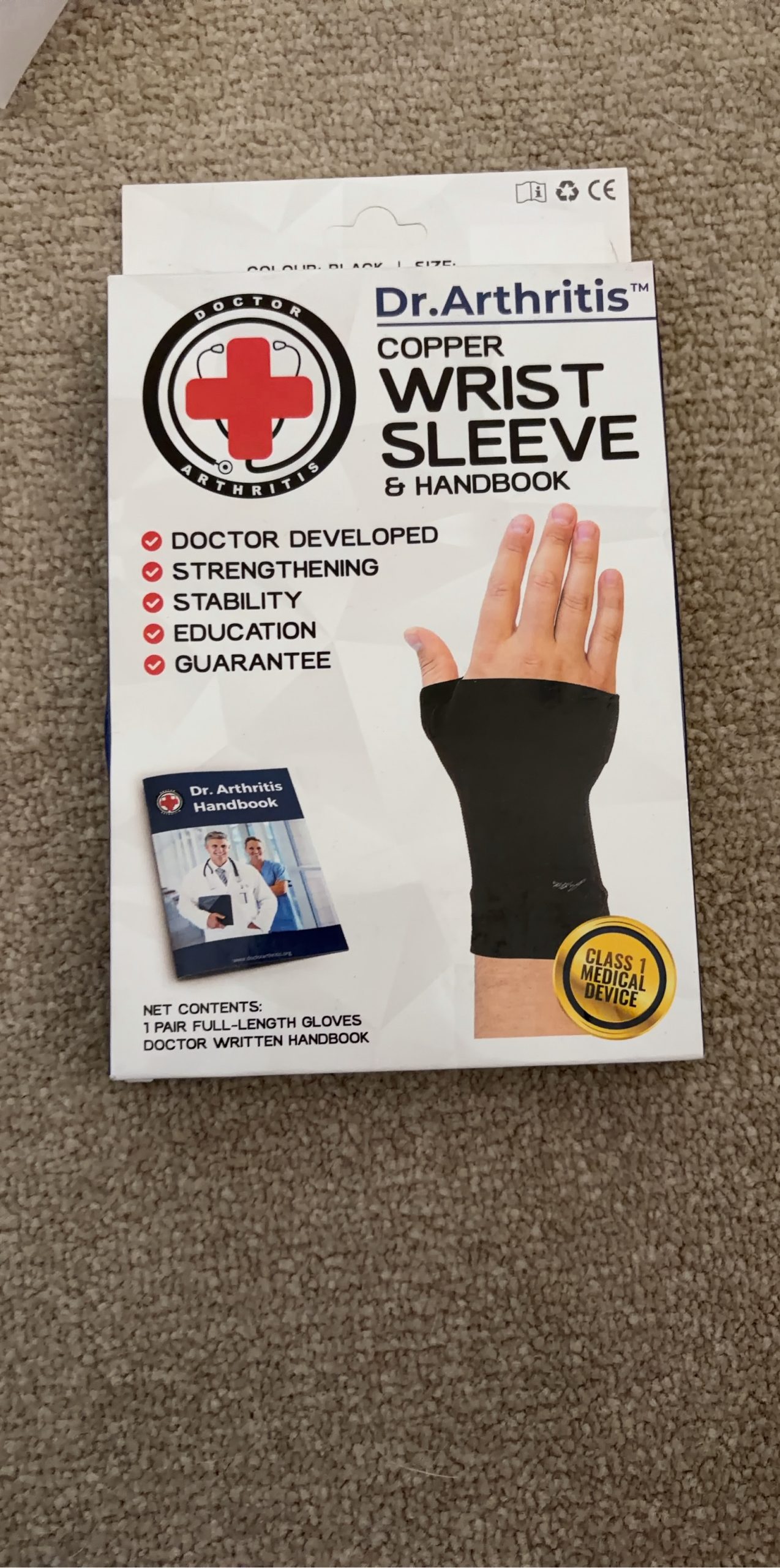 Dr. Arthritis Black Copper Wrist Sleeve Large Medical Device