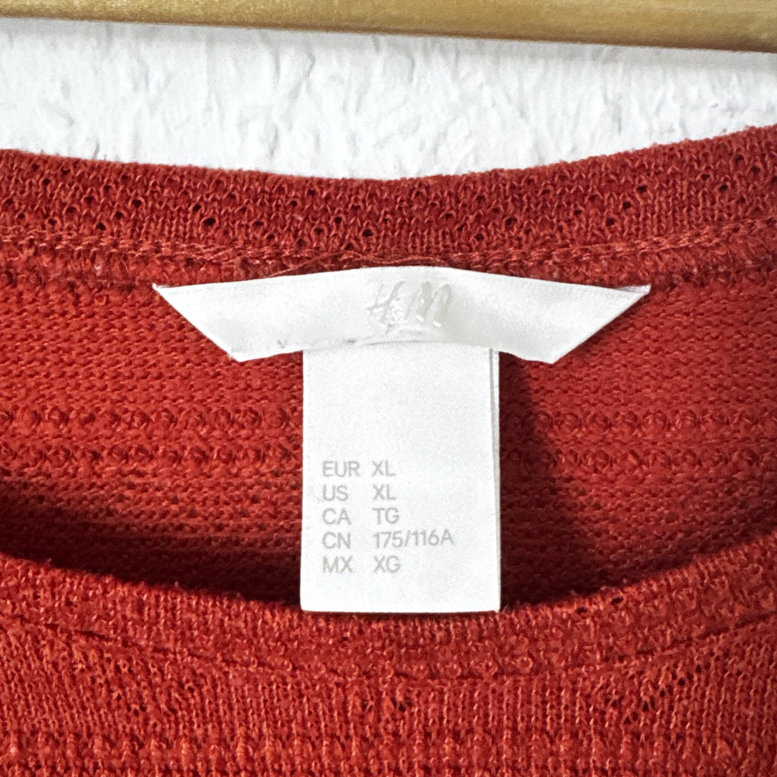 H&M Red Textured Knit Top XL 92% Polyester & 7% Viscose 2279 image 4