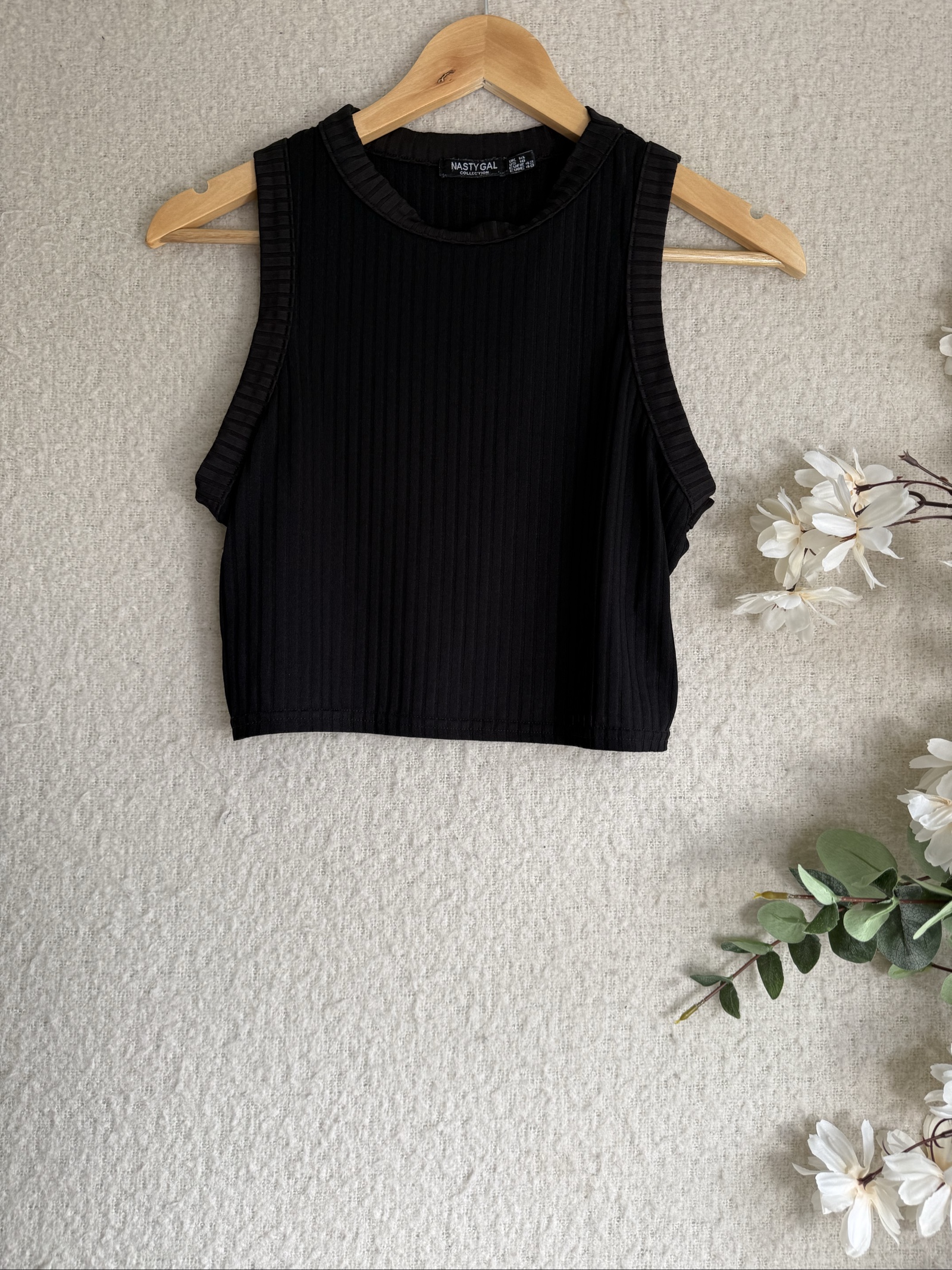 Nasty Gal Black Ribbed Crop Top Size 14 Stylish Sleeveless Summer Tank