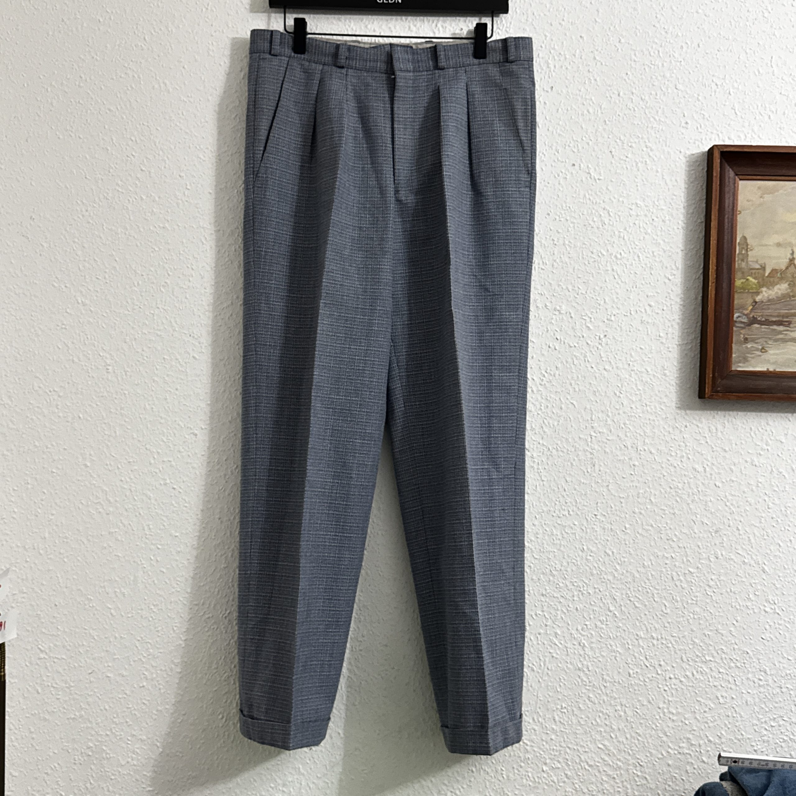 Trevira Grey Checked Pleated Trousers Size 32 2290