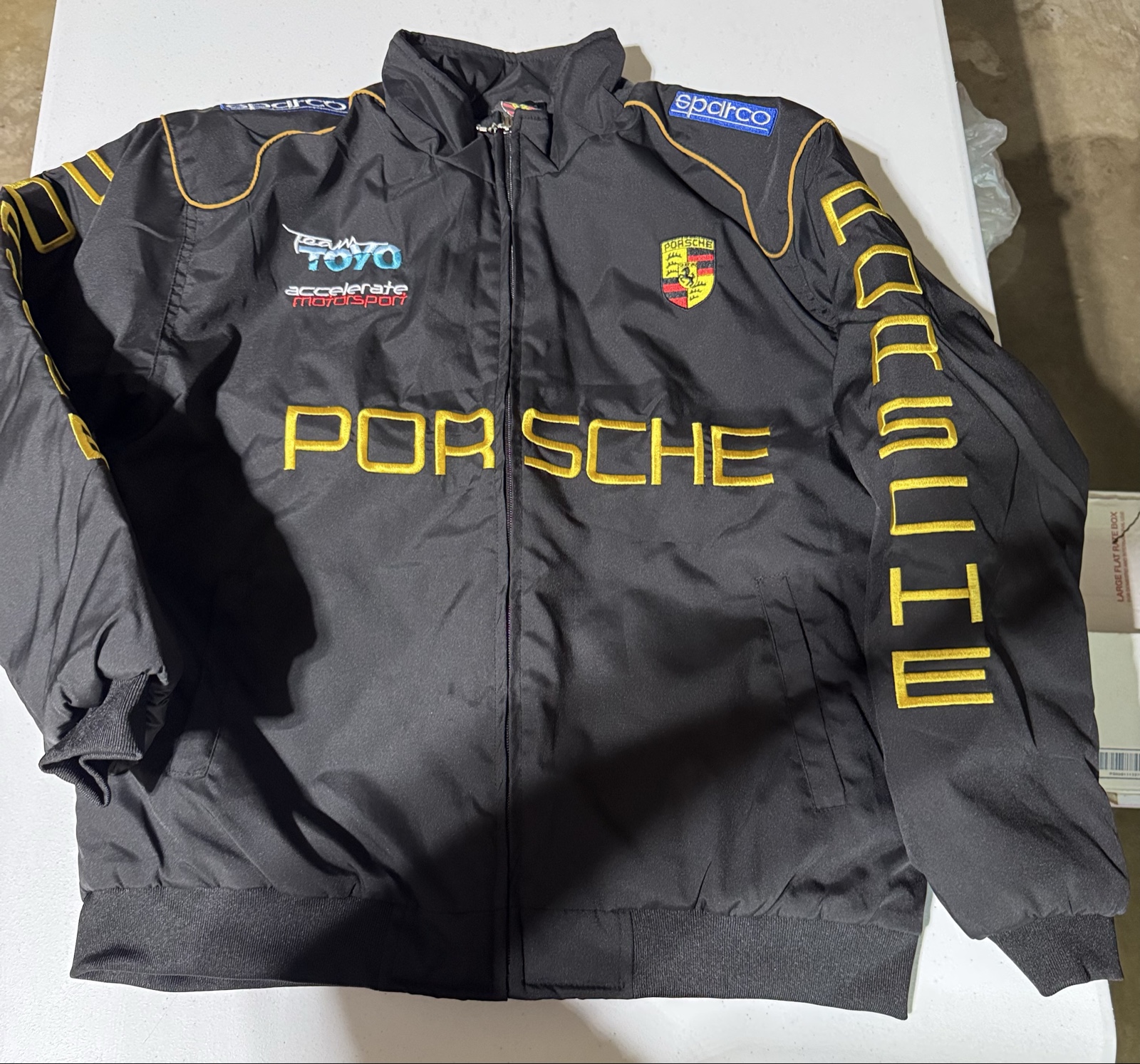 Porsche Black & Yellow Racing Jacket Large Sparco Motorsport