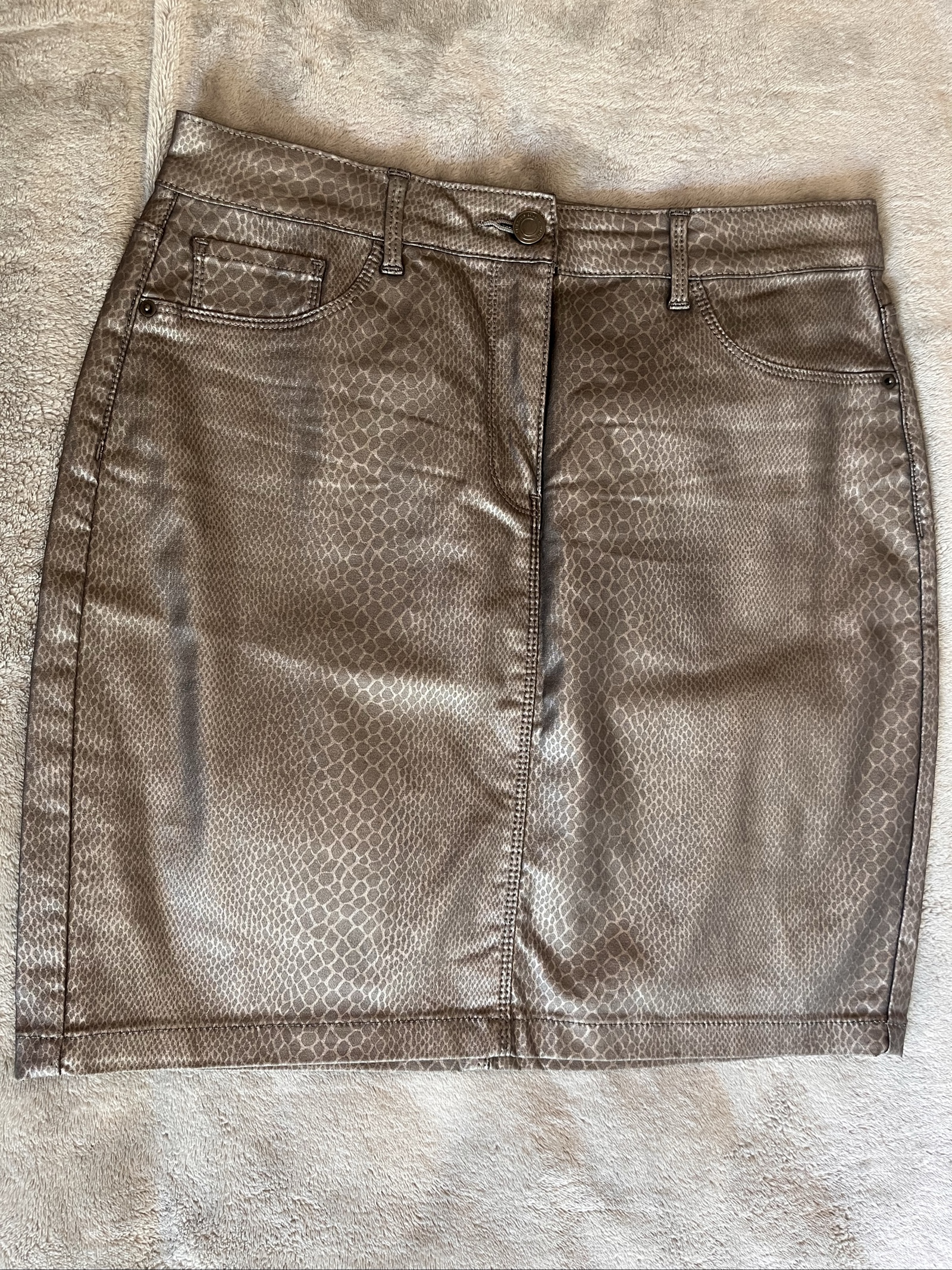 Next Taupe Snake Print Faux Leather Mini Skirt UK 12