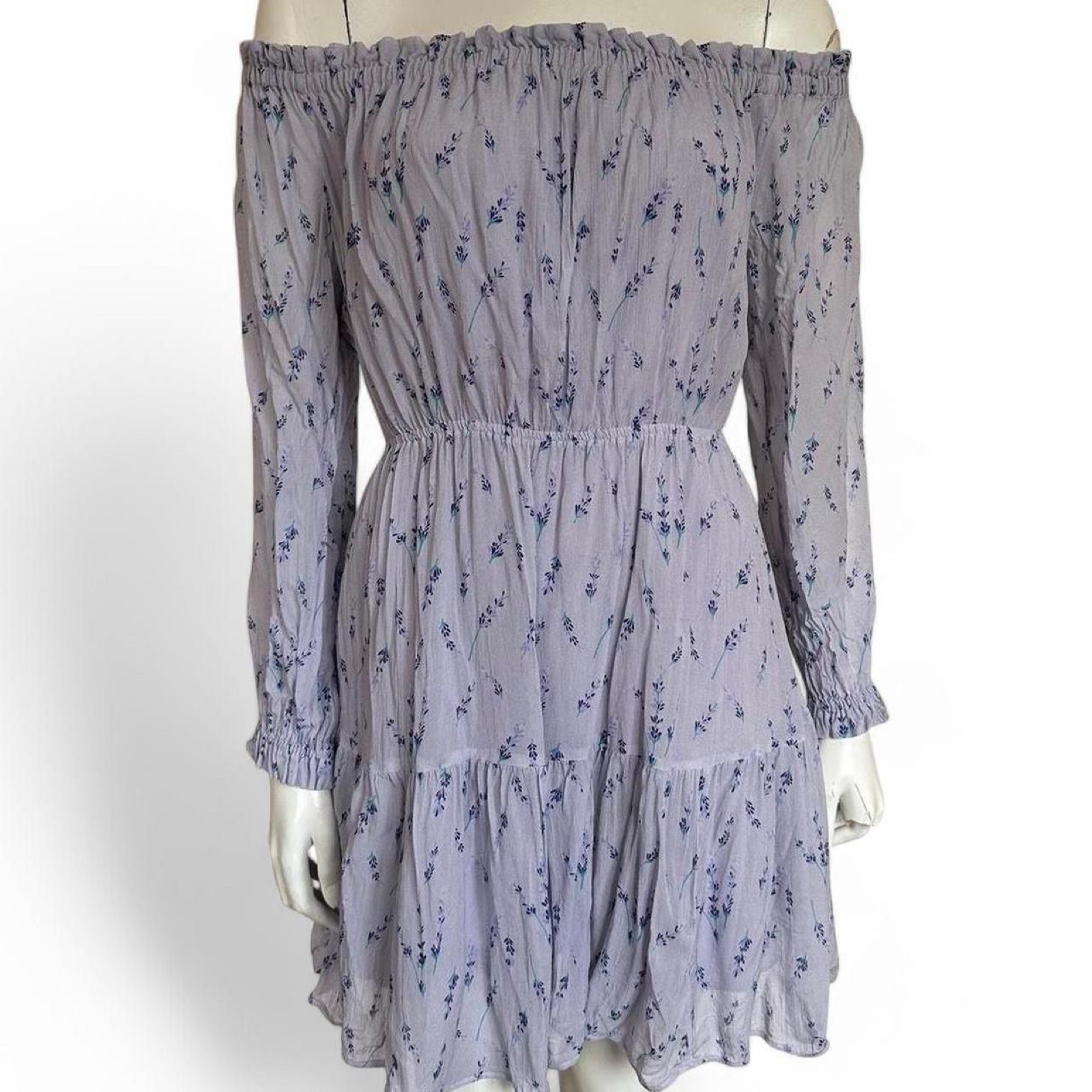 & Other Stories Lilac Floral Print Bardot Mini Dress - EU 38