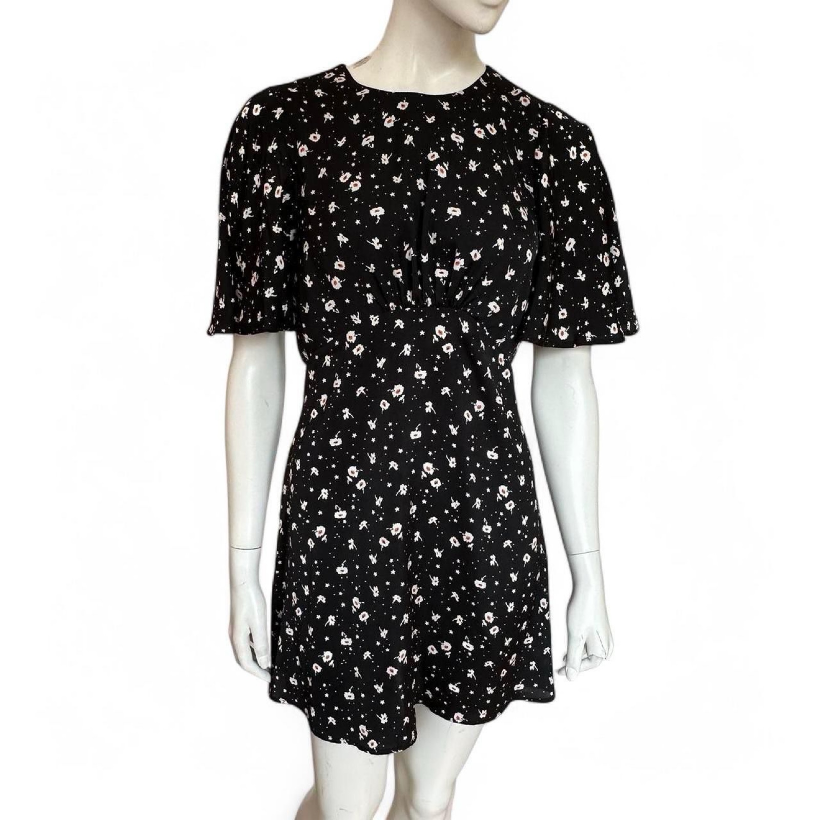 Topshop Floral Print Black Mini Dress - UK Size 8