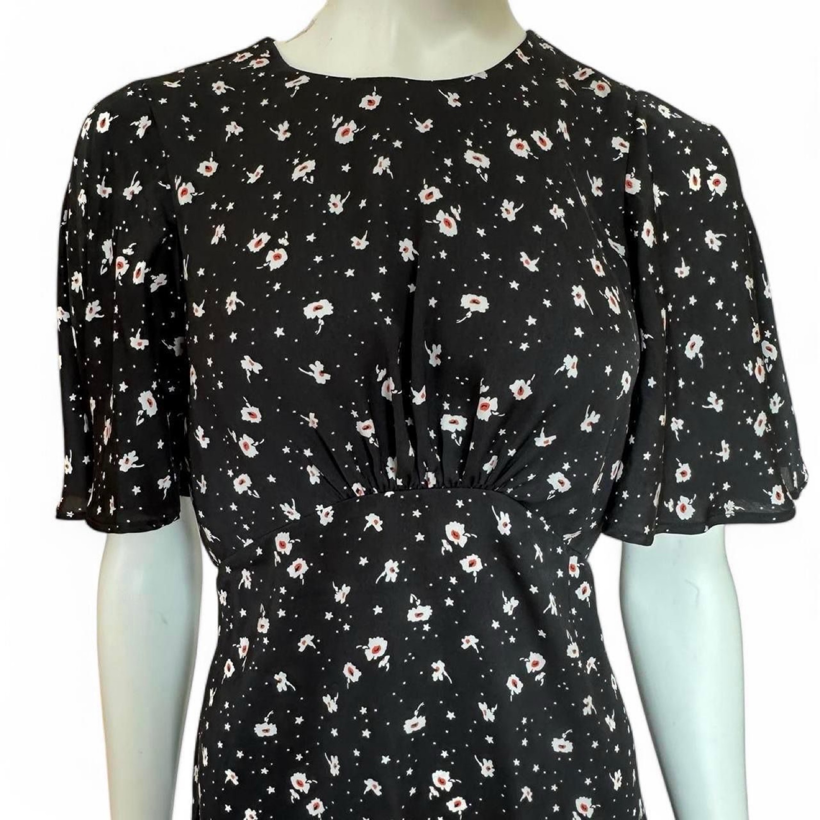 Topshop Floral Print Black Mini Dress - UK Size 8 image 2