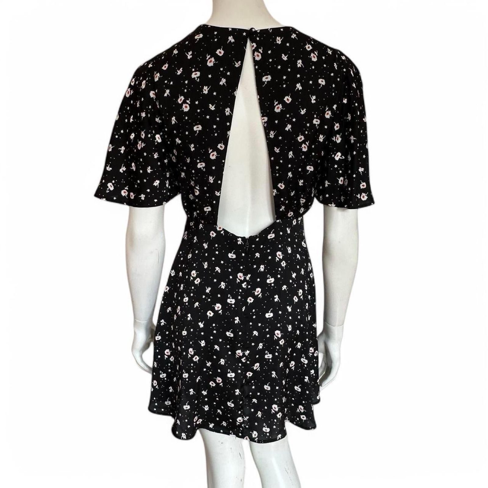 Topshop Floral Print Black Mini Dress - UK Size 8 image 3