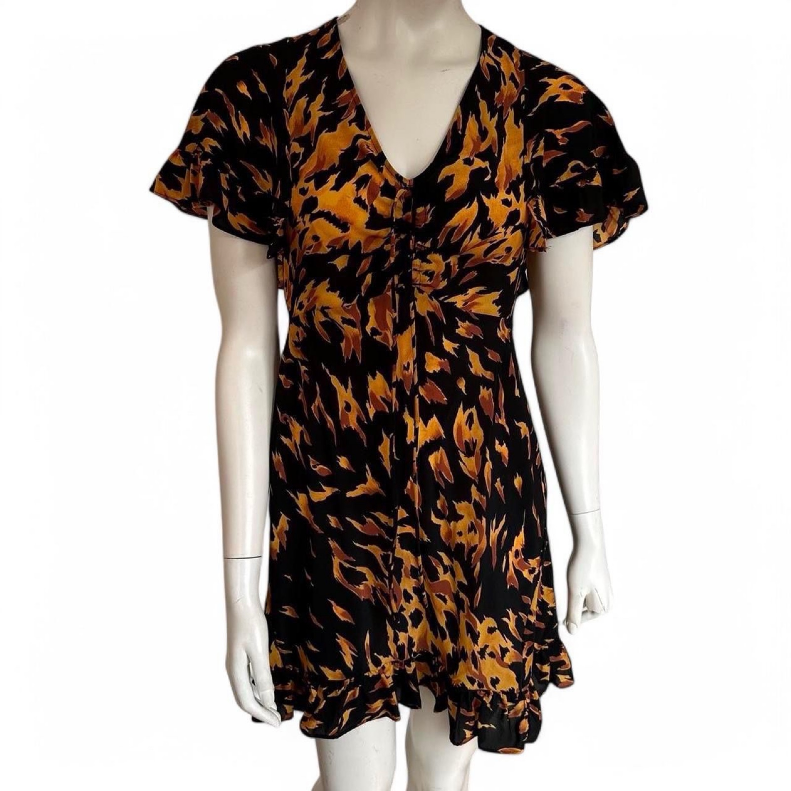 Topshop Black & Orange Print Mini Dress - UK Size 8