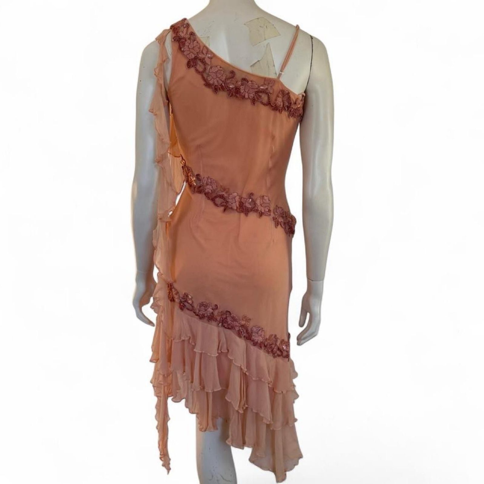 Vintage After Six Y2K Apricot Silk Asymmetric Dress - UK 10 image 3