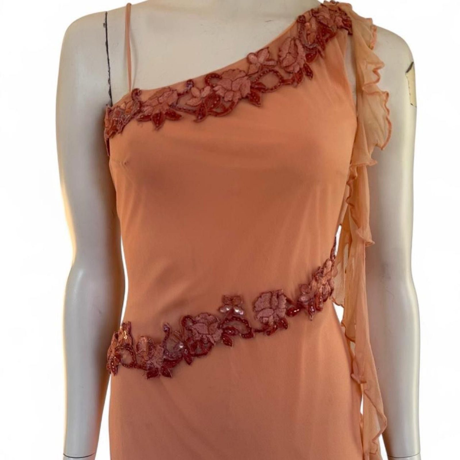 Vintage After Six Y2K Apricot Silk Asymmetric Dress - UK 10 image 4