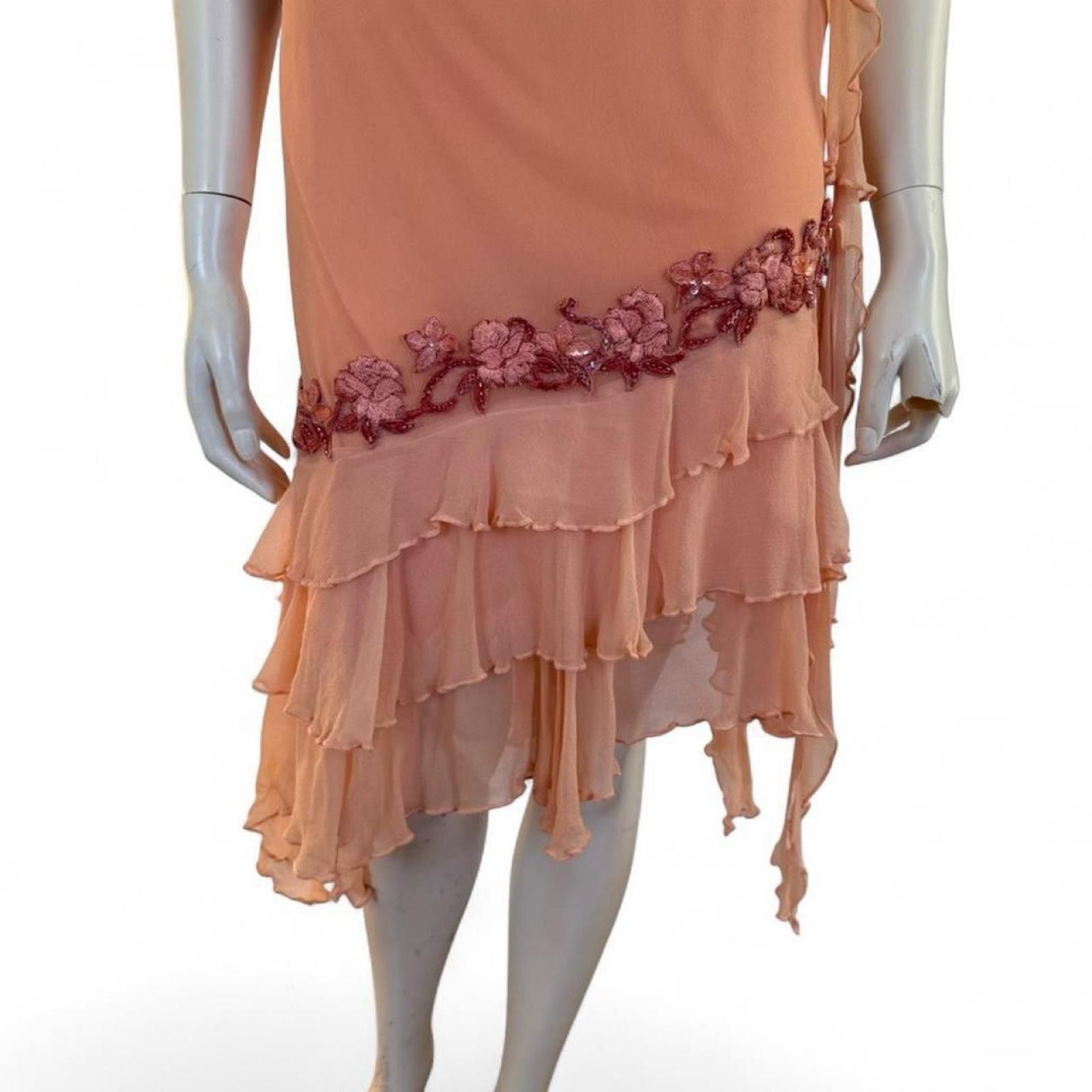 Vintage After Six Y2K Apricot Silk Asymmetric Dress - UK 10 image 5