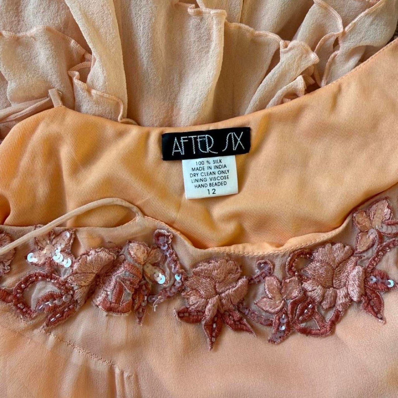 Vintage After Six Y2K Apricot Silk Asymmetric Dress - UK 10 image 7